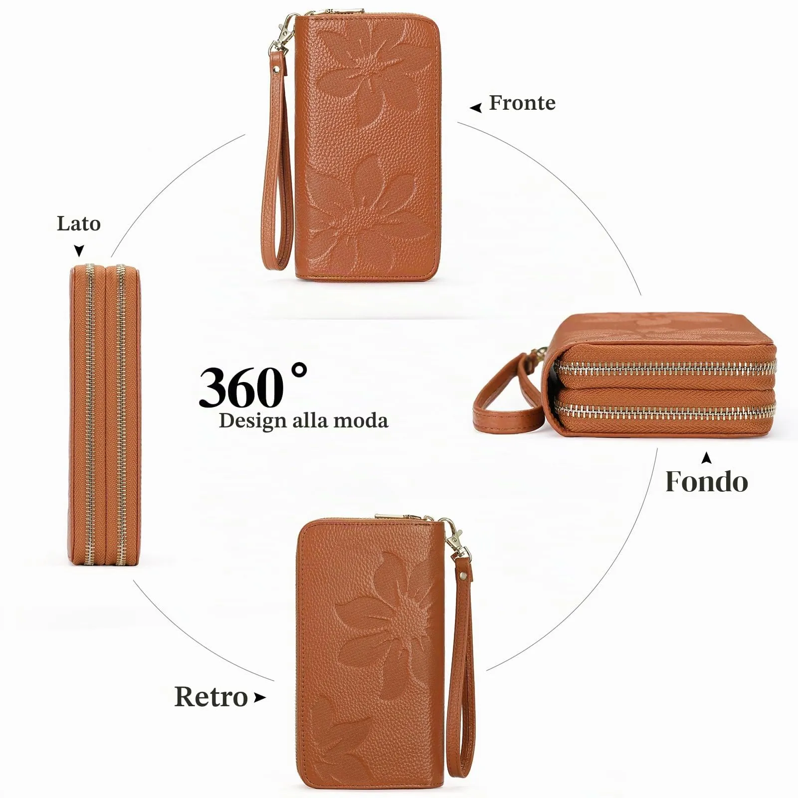GOIACII Portafoglio Donna Grande Capacità Doppia Cerniera Porta Carta di Credito Portafogli da Donna in Pelle con Blocco RFID Telefono Wristlet - immagine 5
