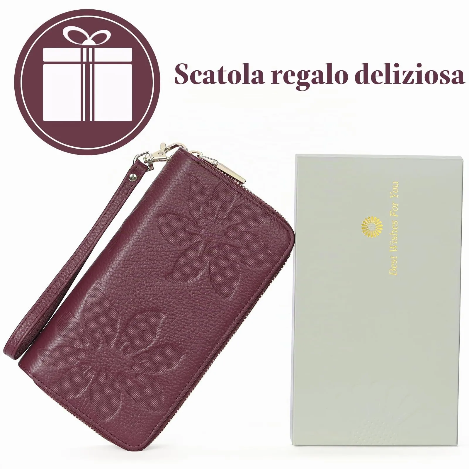 GOIACII Portafoglio Donna Grande Capacità Doppia Cerniera Porta Carta di Credito Portafogli da Donna in Pelle con Blocco RFID Telefono Wristlet - immagine 7
