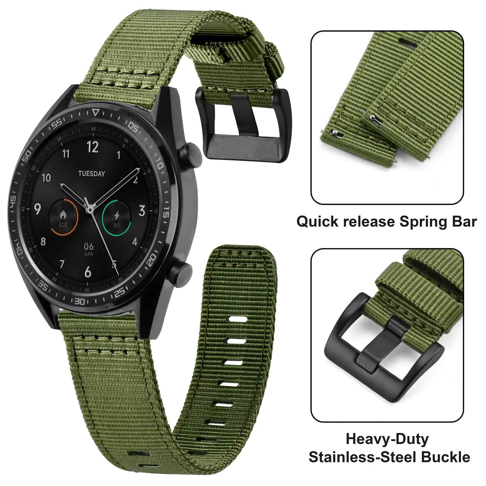 ANNEFIT Cinturino Orologio Nylon 18mm con Fibbia Nera, Cinturini per Orologi Militari a Sgancio Rapido per Uomo Donna (Verde) - immagine 3