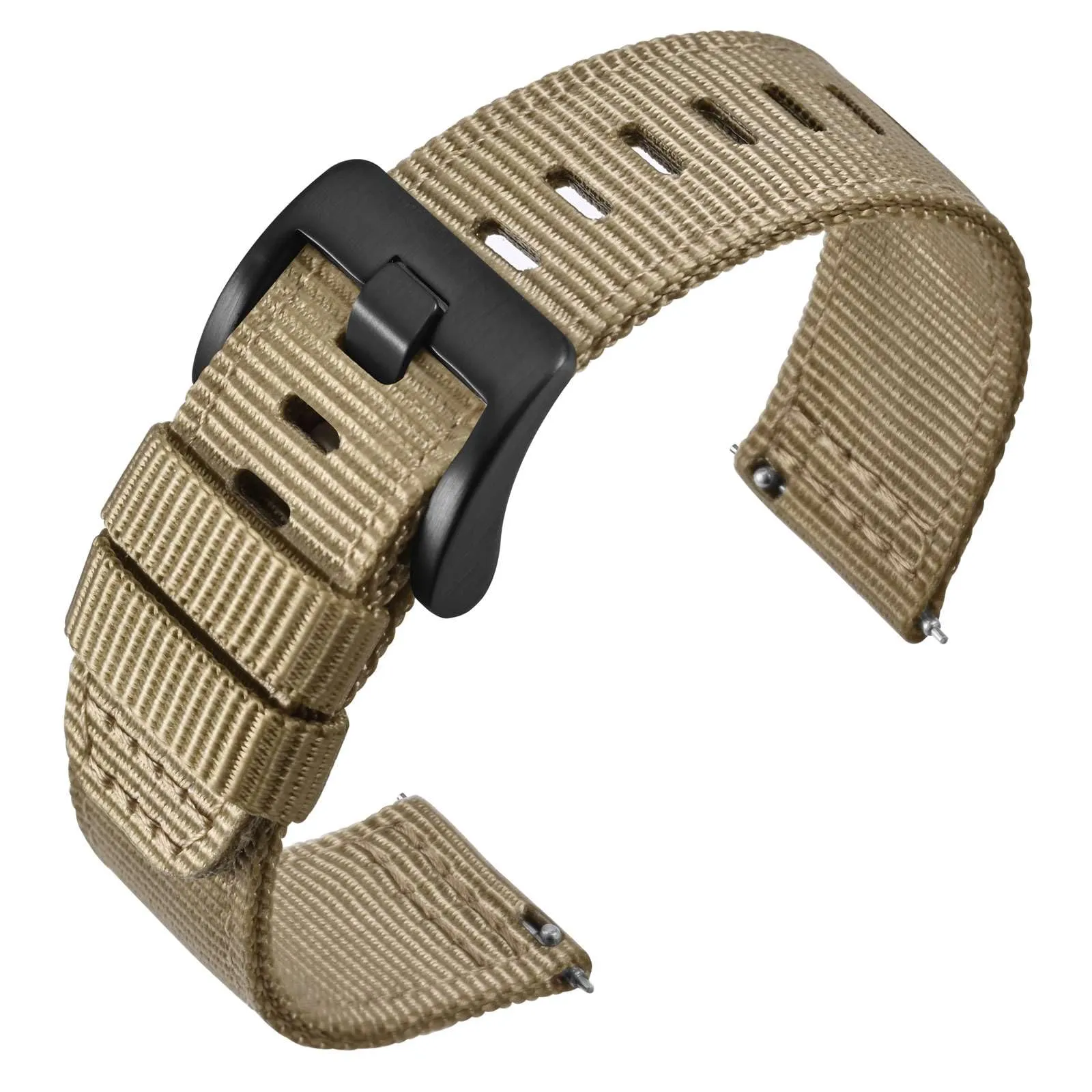 ANNEFIT Cinturino Orologio Nylon 18mm con Fibbia Nera, Cinturini per Orologi Militari a Sgancio Rapido per Uomo Donna (Cachi) - immagine 1
