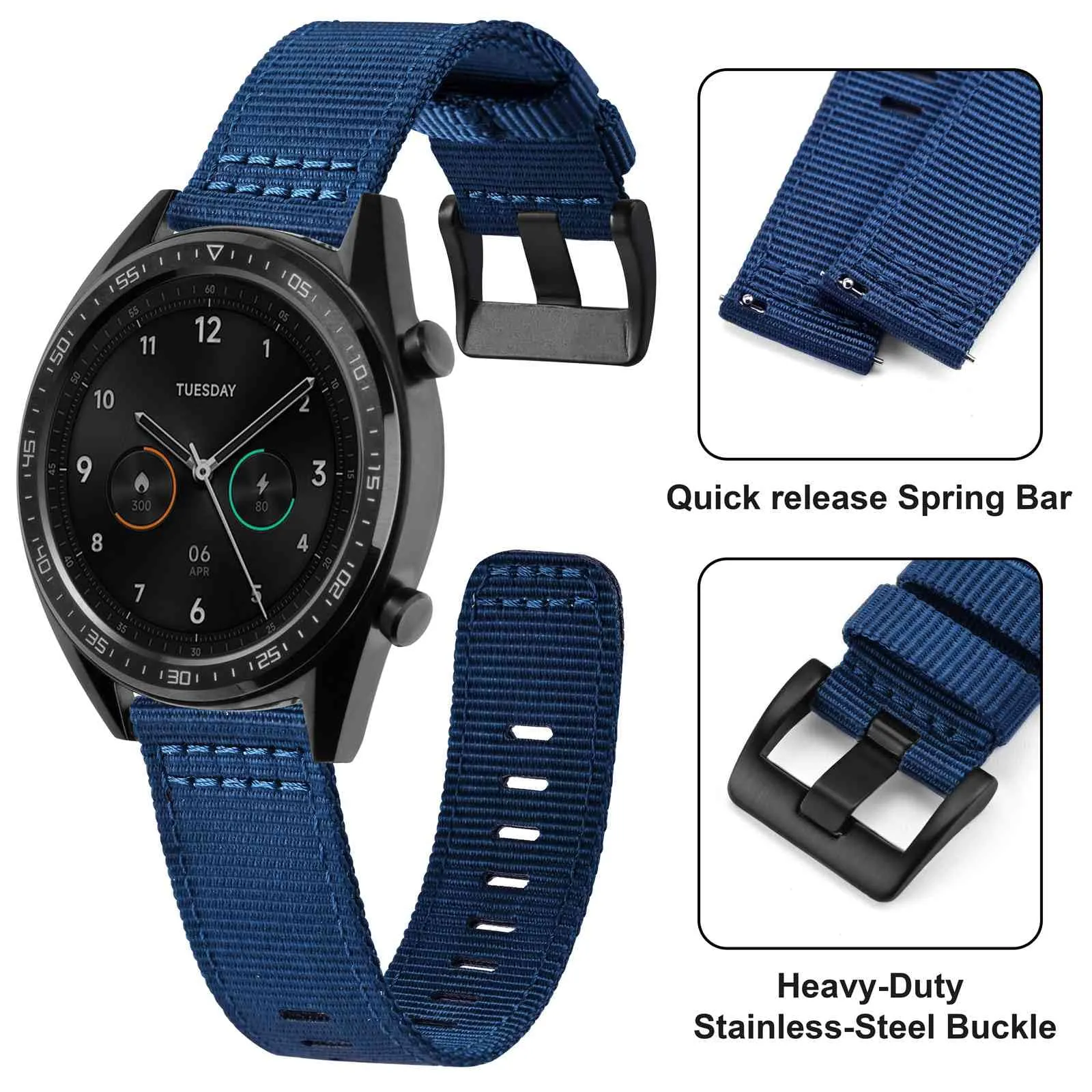 ANNEFIT Cinturino Orologio Nylon 18mm con Fibbia Nera, Cinturini per Orologi Militari a Sgancio Rapido per Uomo Donna (Blu) - immagine 3