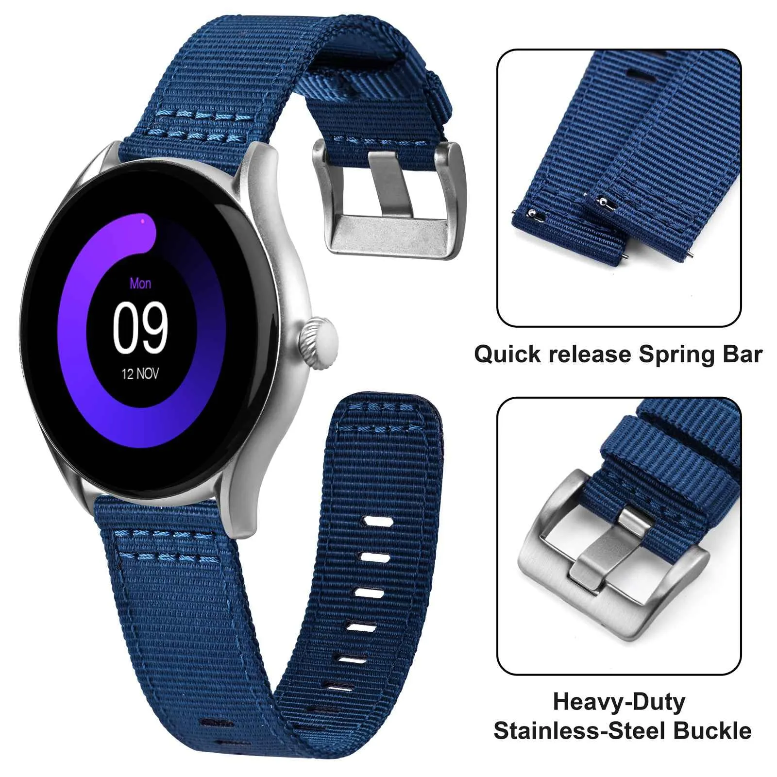 ANNEFIT Cinturino Orologio Nylon 20mm, Cinturini per Orologi Militari a Sgancio Rapido per Uomo Donna (Blu) - immagine 3