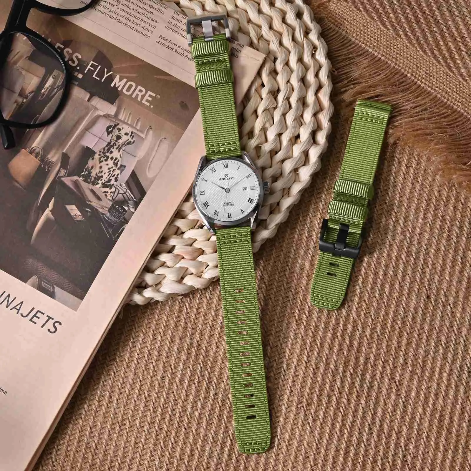 ANNEFIT Cinturino Orologio Nylon 22mm, Cinturini per Orologi Militari a Sgancio Rapido per Uomo Donna (Verde) - immagine 2