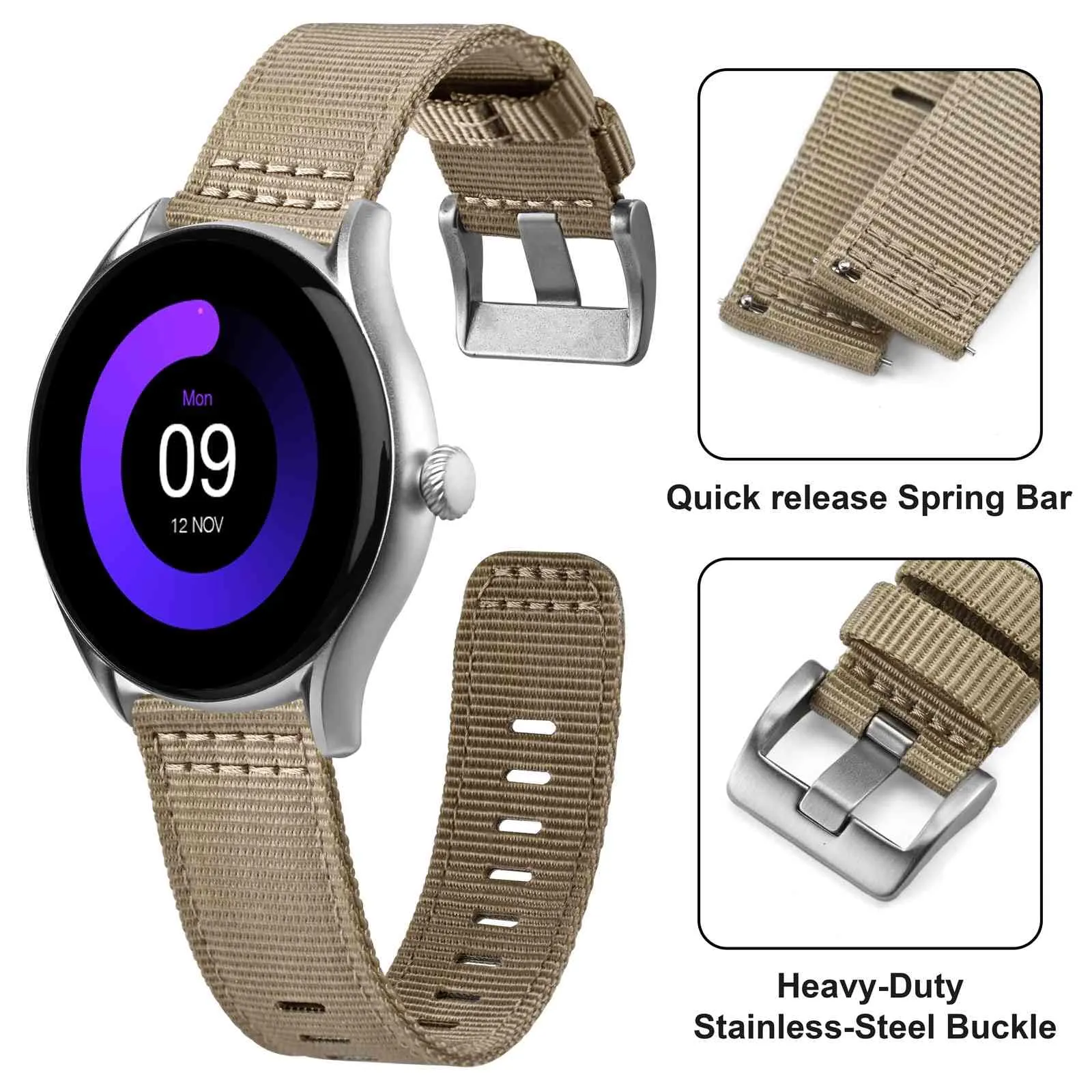 ANNEFIT Cinturino Orologio Nylon 18mm, Cinturini per Orologi Militari a Sgancio Rapido per Uomo Donna (Cachi) - immagine 3
