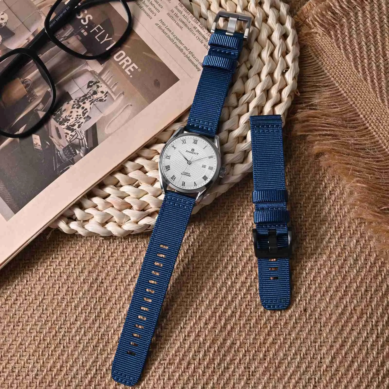 ANNEFIT Cinturino Orologio Nylon 22mm, Cinturini per Orologi Militari a Sgancio Rapido per Uomo Donna (Blu) - immagine 2