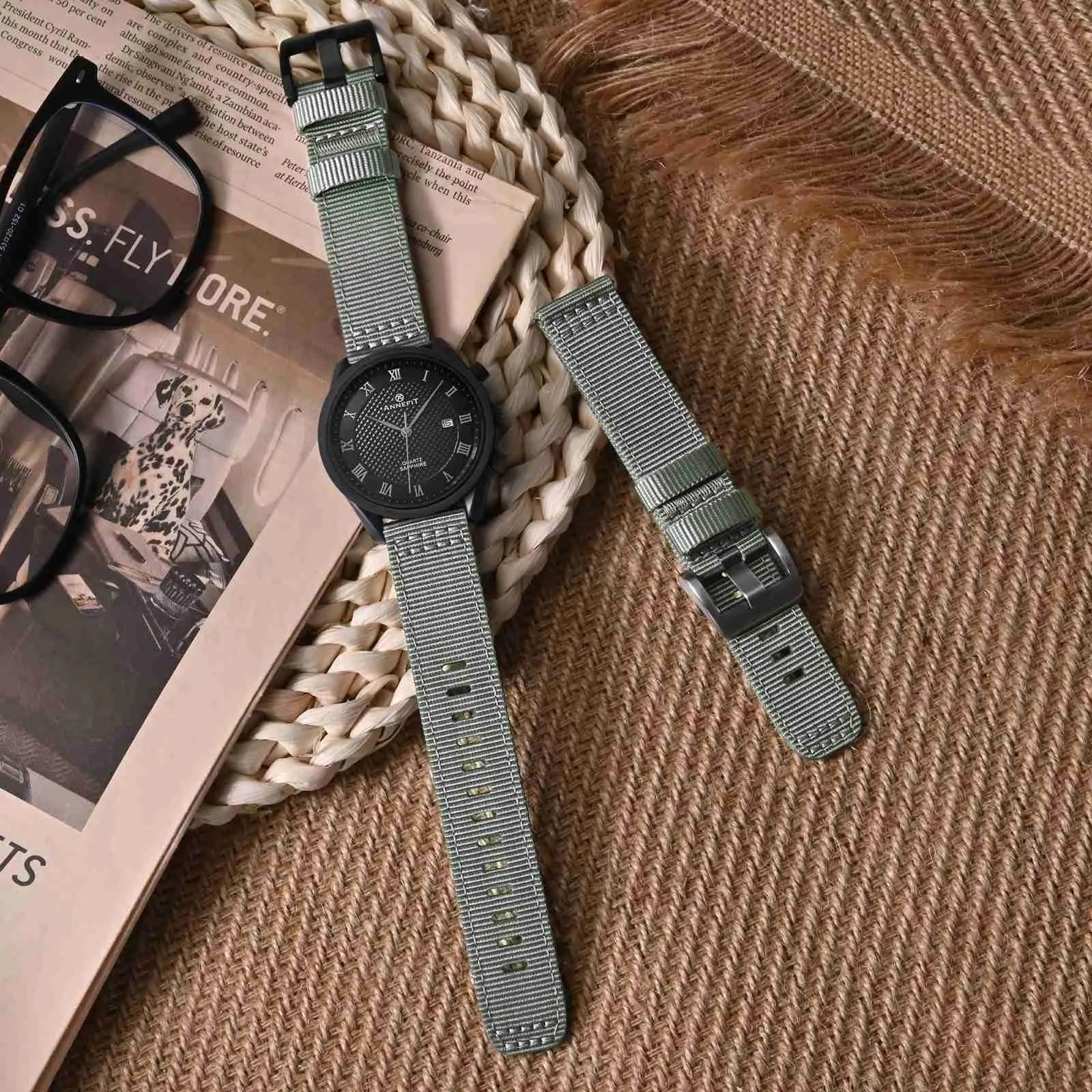 ANNEFIT Cinturino Orologio Nylon 19mm con Fibbia Nera, Cinturini per Orologi Militari a Sgancio Rapido per Uomo Donna (Grigio) - immagine 2
