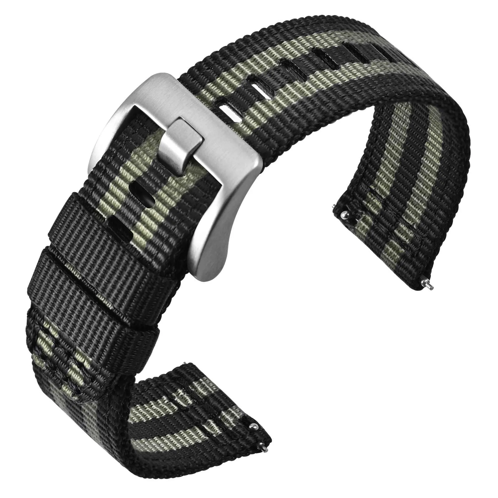 ANNEFIT Cinturino Orologio Nylon 19mm, Cinturini per Orologi Militari a Sgancio Rapido per Uomo Donna (Nero+Grigio) - immagine 1