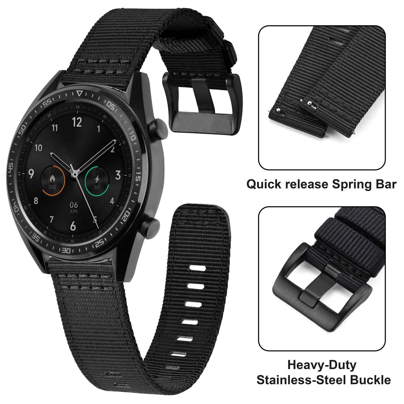 ANNEFIT Cinturino Orologio Nylon 24mm con Fibbia Nera, Cinturini per Orologi Militari a Sgancio Rapido per Uomo Donna (Nero) - immagine 3