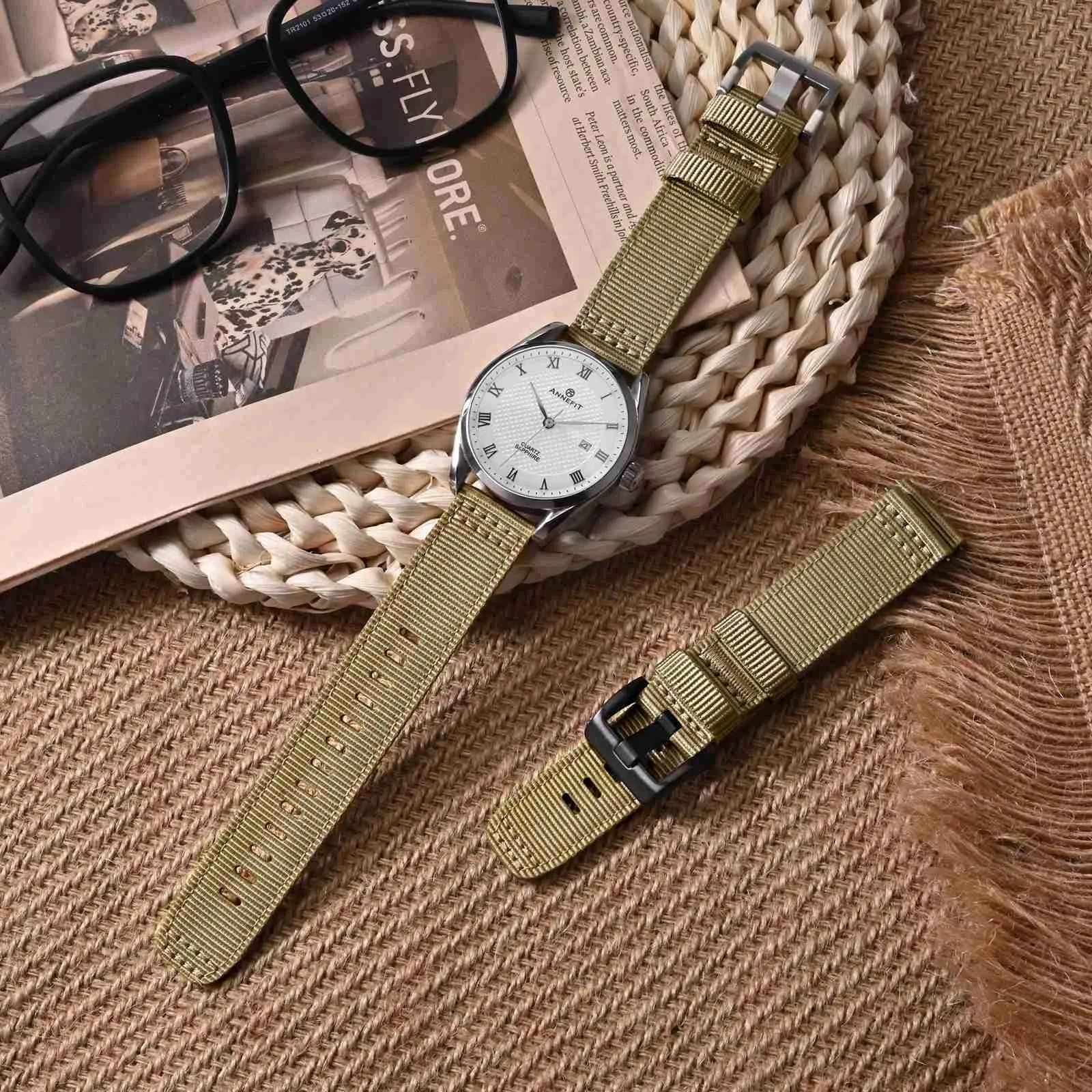 ANNEFIT Cinturino Orologio Nylon 19mm, Cinturini per Orologi Militari a Sgancio Rapido per Uomo Donna (Cachi) - immagine 2