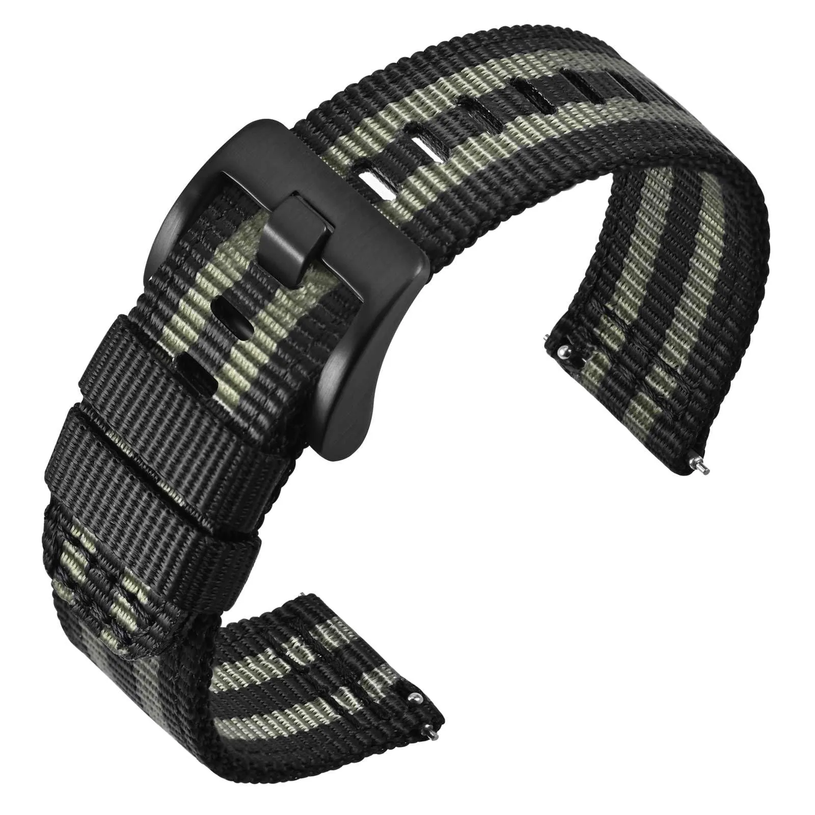 ANNEFIT Cinturino Orologio Nylon 19mm con Fibbia Nera, Cinturini per Orologi Militari a Sgancio Rapido per Uomo Donna (Nero+Grigio) - immagine 1