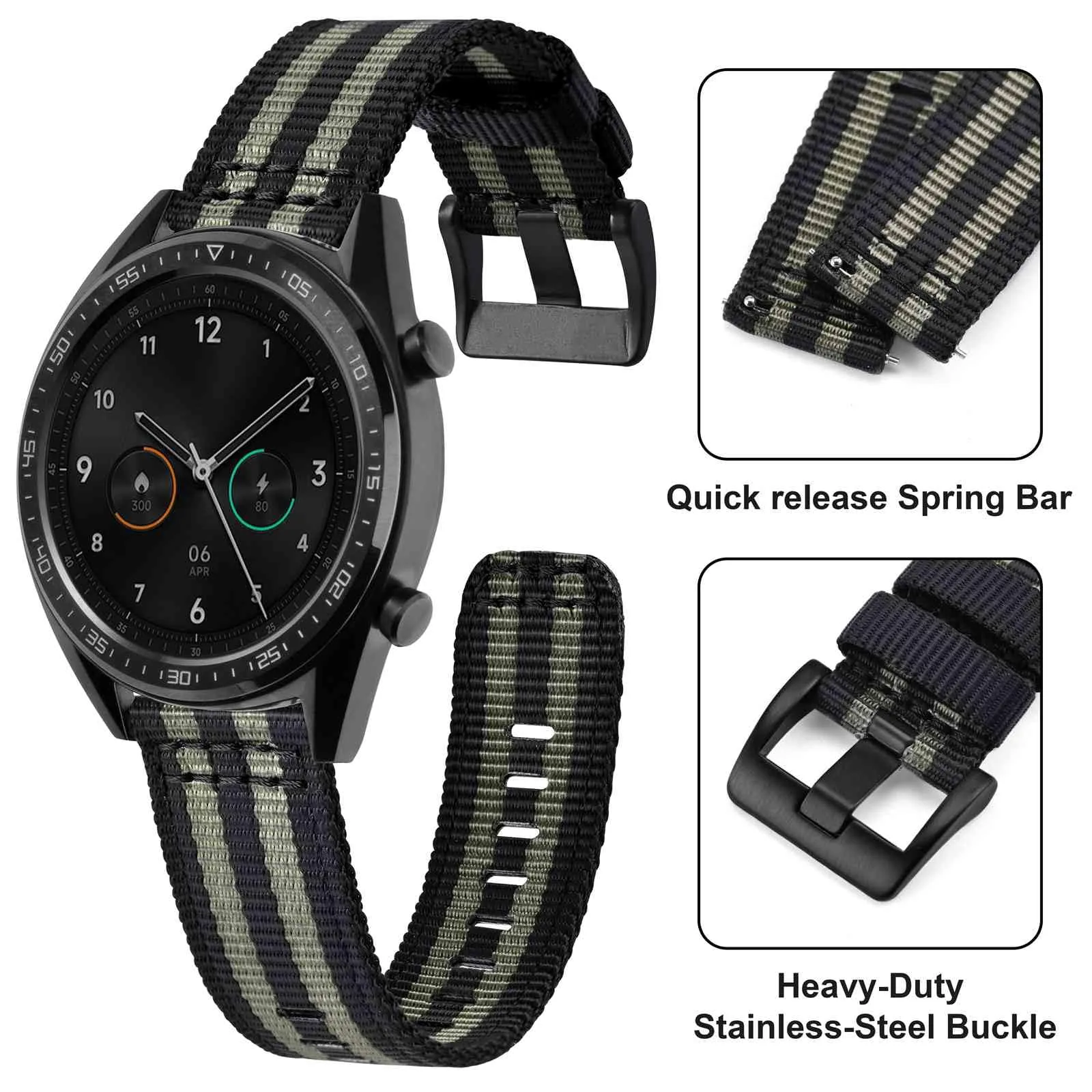 ANNEFIT Cinturino Orologio Nylon 19mm con Fibbia Nera, Cinturini per Orologi Militari a Sgancio Rapido per Uomo Donna (Nero+Grigio) - immagine 3