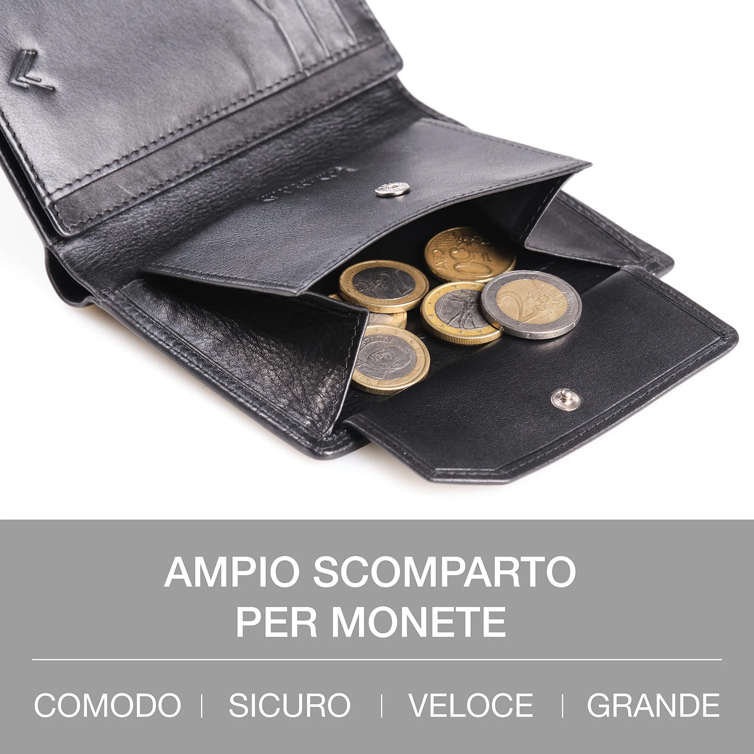 Portafoglio Verticale Uomo Slim Vera Pelle RFID Porta Carte Portamonete - immagine 6