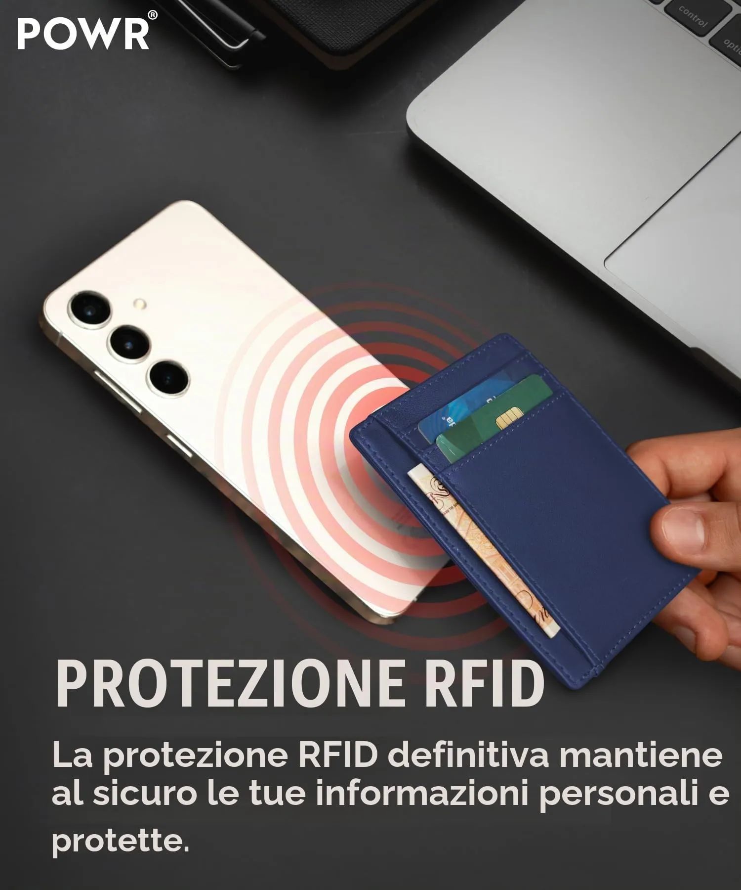 POWR Portafoglio Slim Blu, Blu - immagine 3