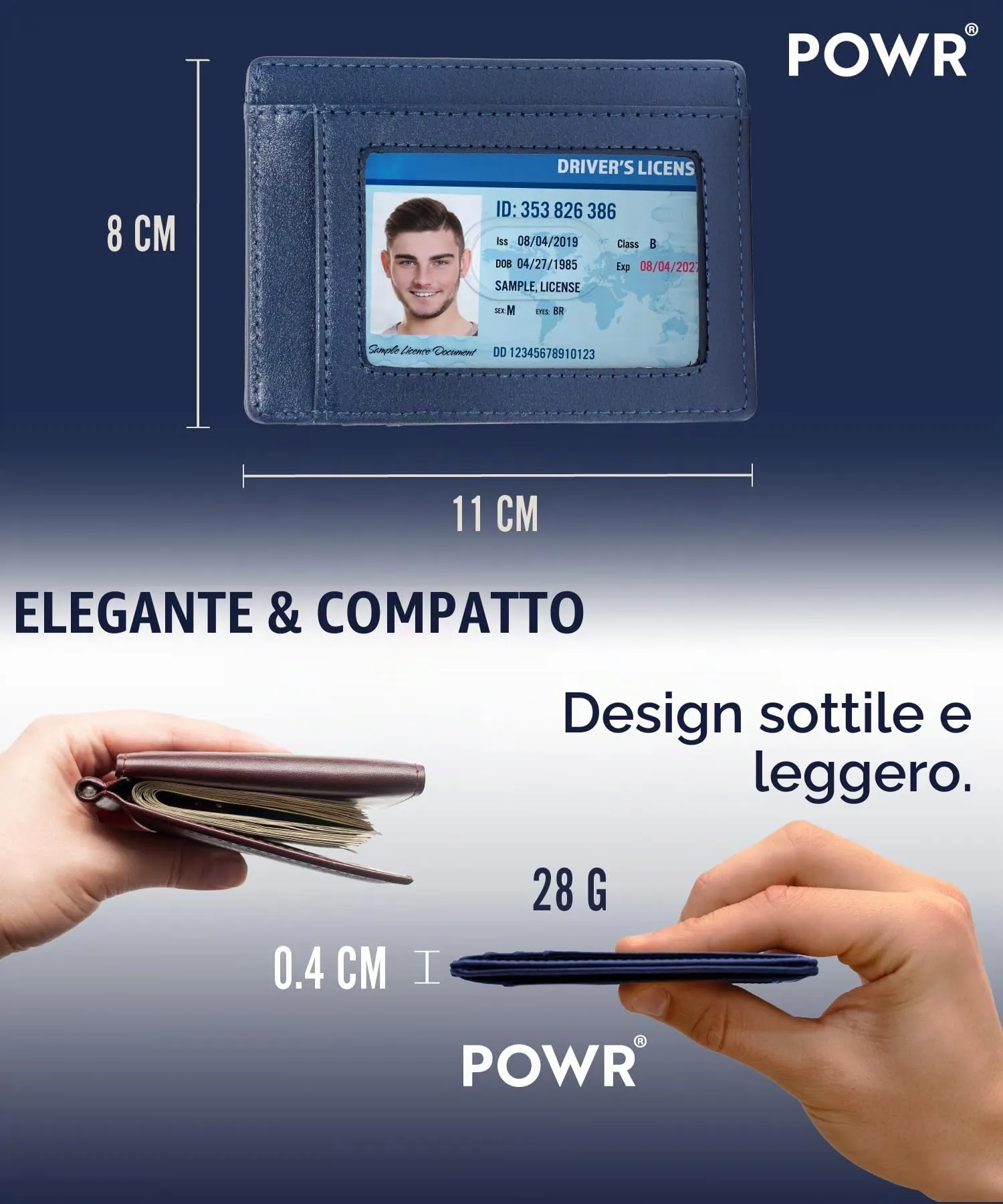 POWR Portafoglio Slim Blu, Blu - immagine 4