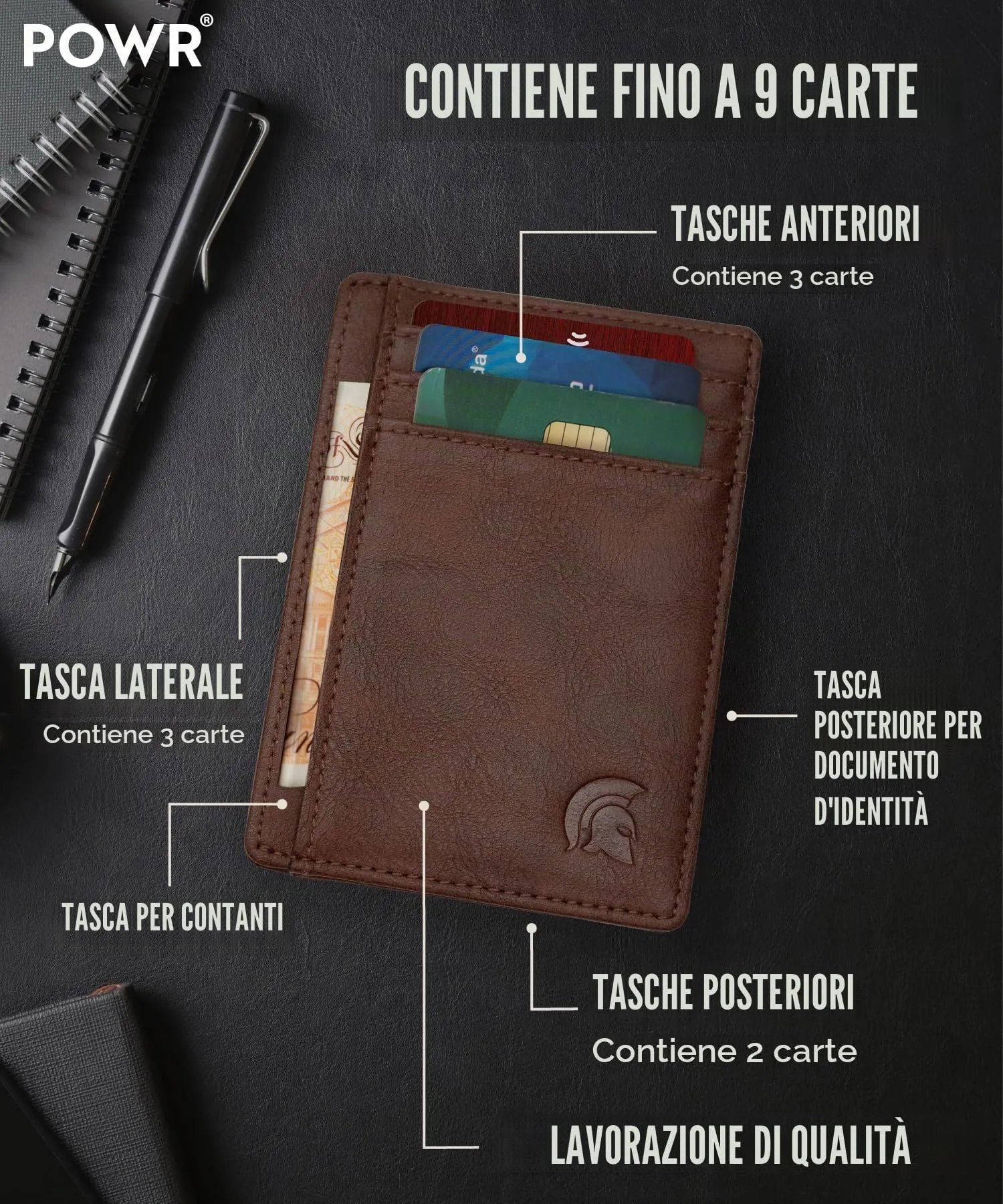 POWR Portafoglio Slim Marrone, Marrone - immagine 2