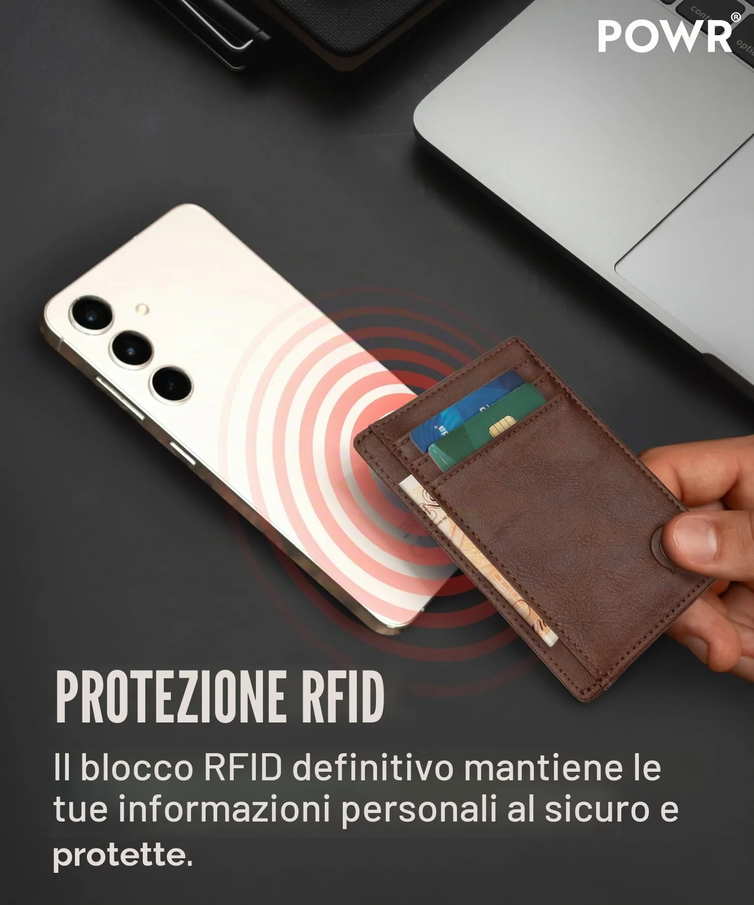 POWR Portafoglio Slim Marrone, Marrone - immagine 3