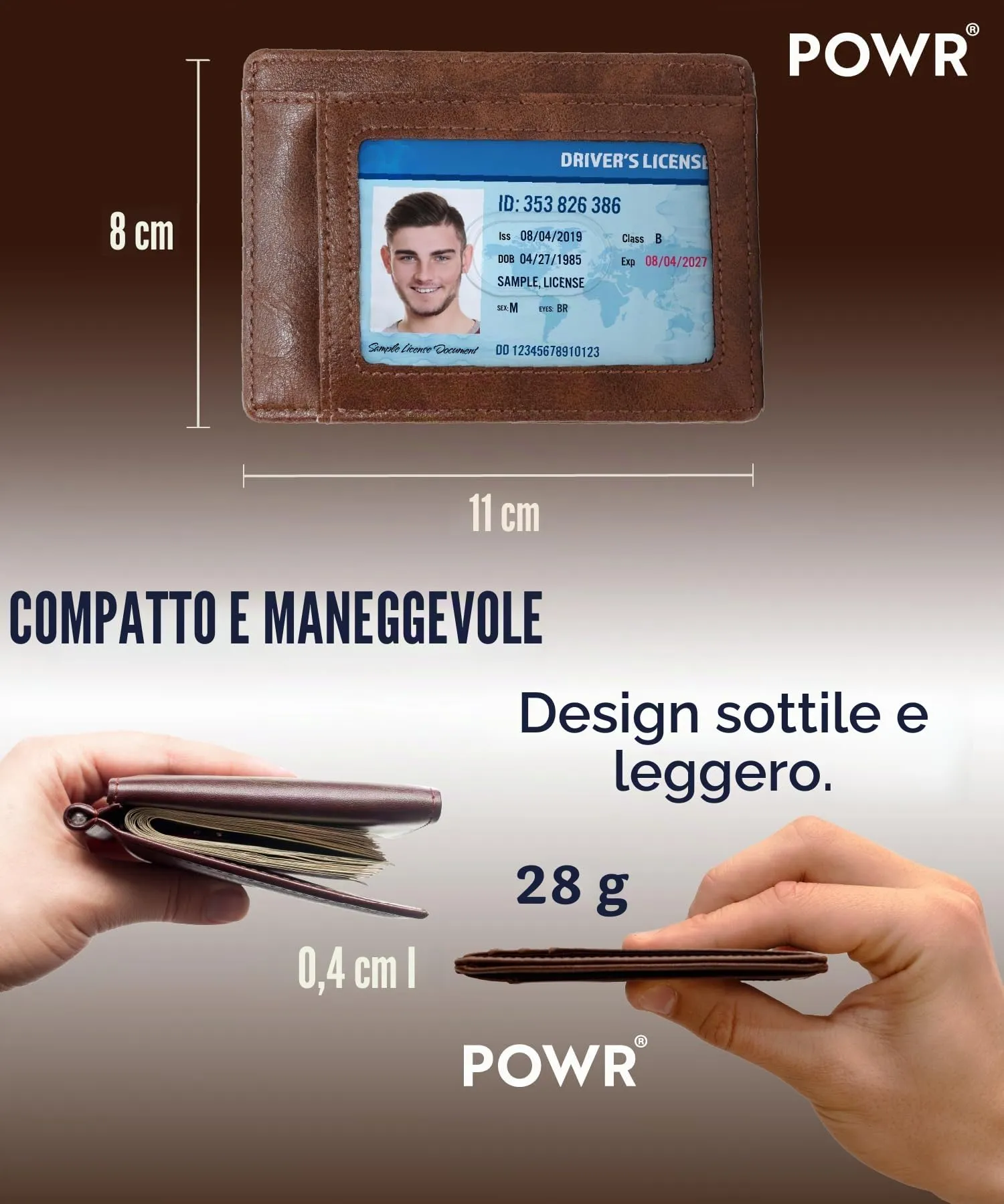 POWR Portafoglio Slim Marrone, Marrone - immagine 4