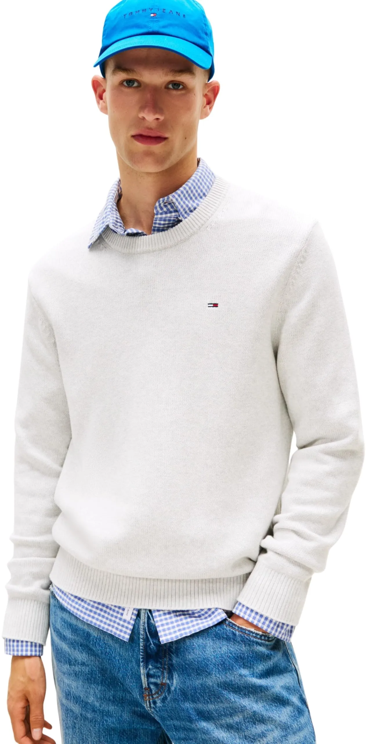 Tommy Jeans Uomo Pullover Sweater Slim Fit, Grigio (Lt Grey Htr), 4XL - immagine 1