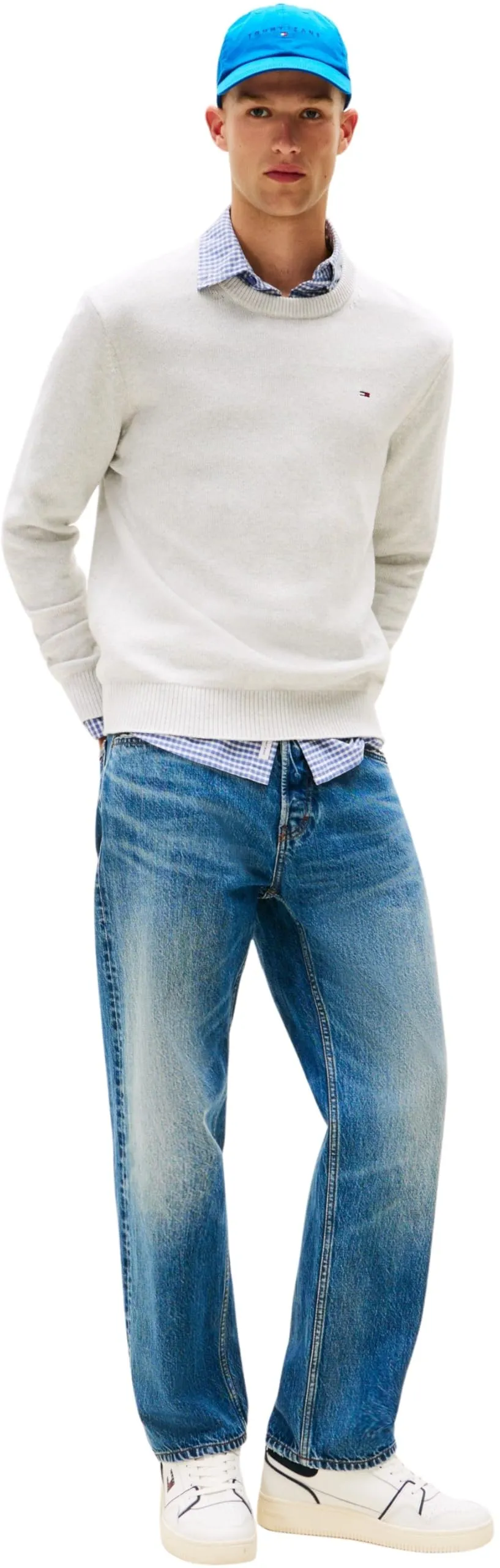 Tommy Jeans Uomo Pullover Sweater Slim Fit, Grigio (Lt Grey Htr), 4XL - immagine 5
