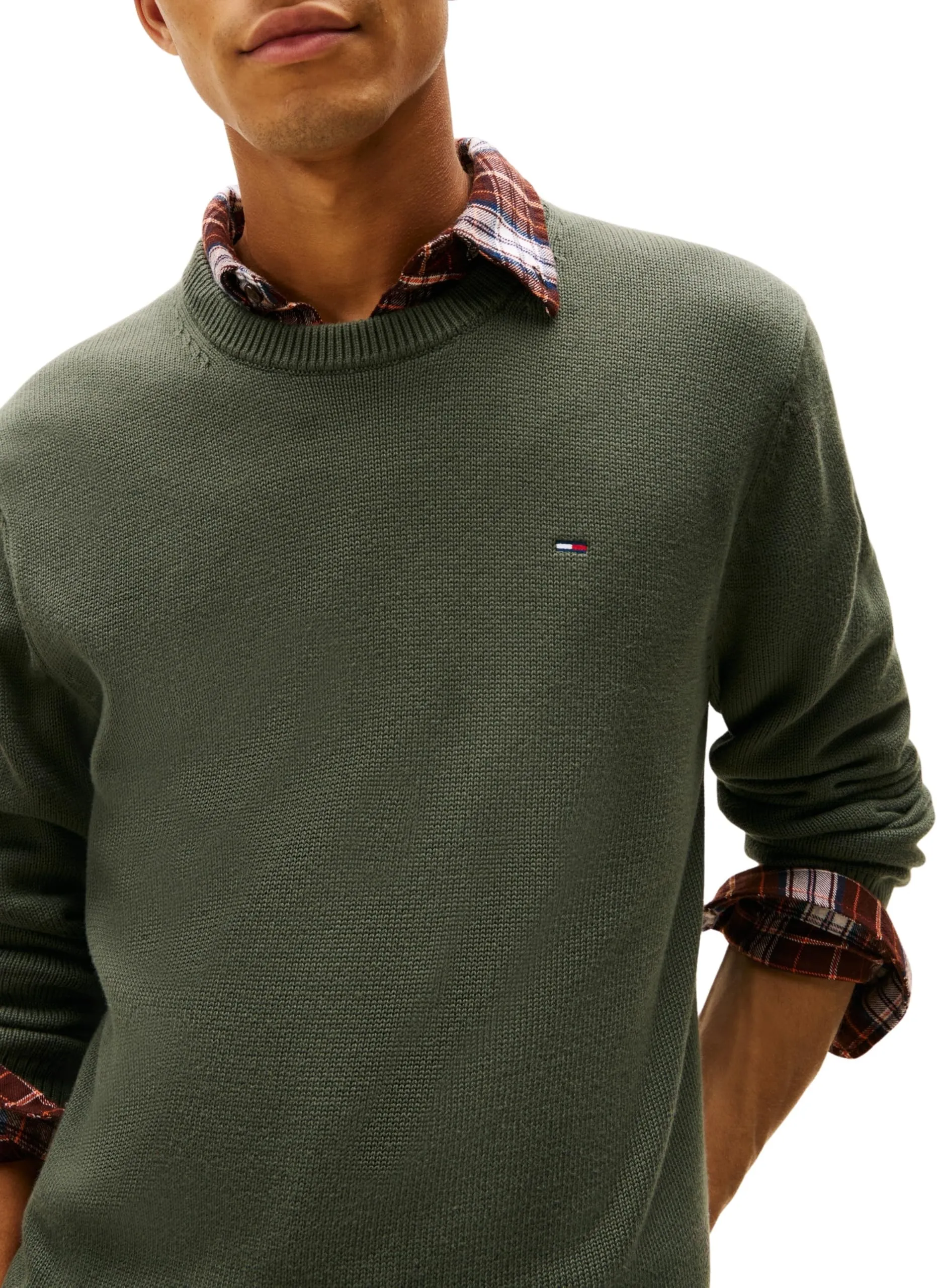 Tommy Jeans Uomo Pullover Sweater Slim Fit, Verde (Pewter Green), XL - immagine 3