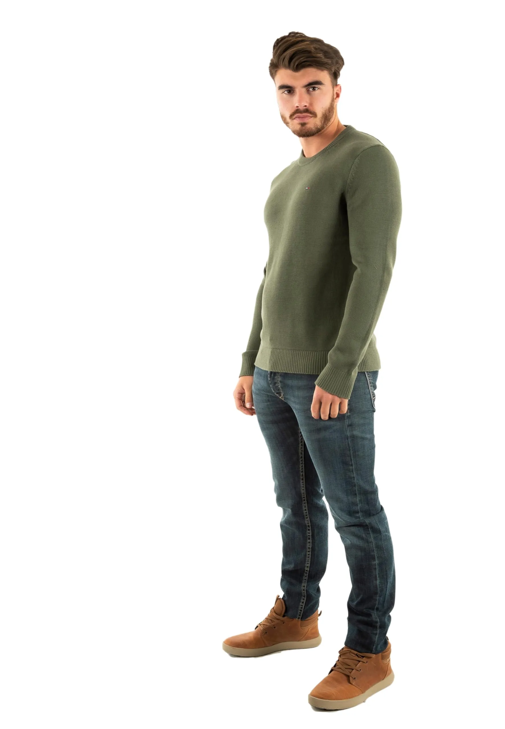 Tommy Jeans Uomo Pullover Sweater Slim Fit, Verde (Pewter Green), XL - immagine 5
