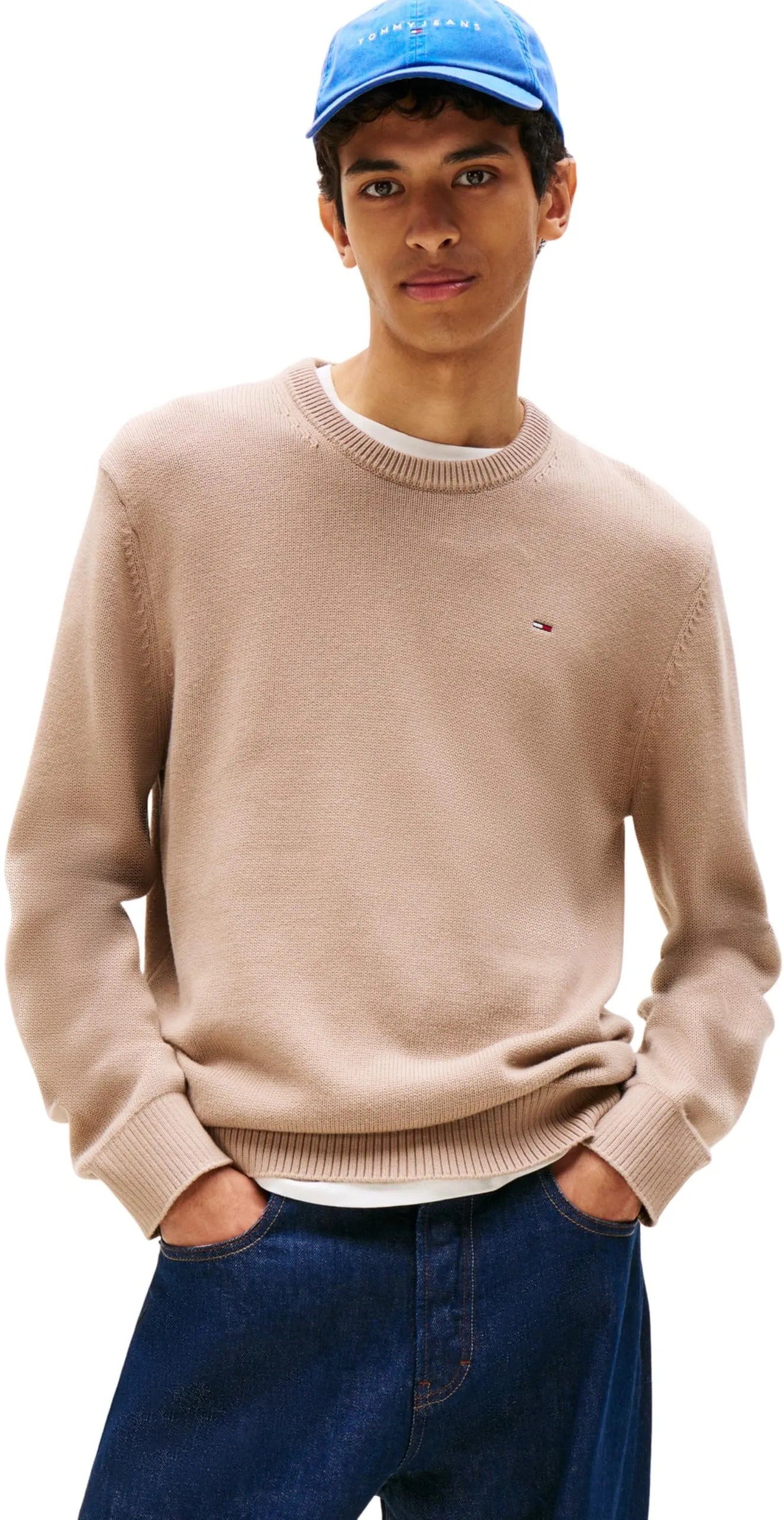 Tommy Jeans Uomo Pullover Sweater Slim Fit, Beige (Pecan Nut), 4XL - immagine 1