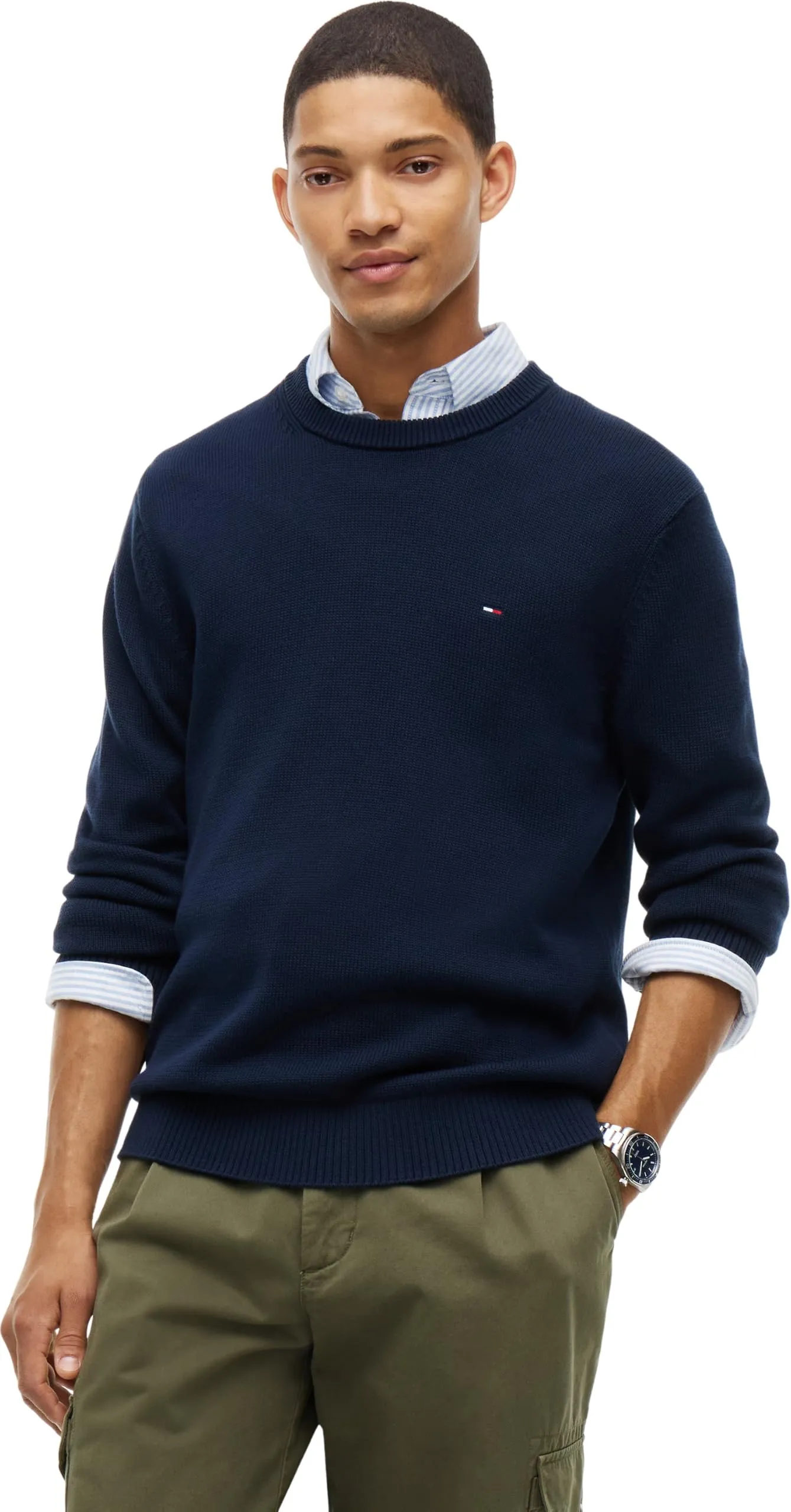 Tommy Jeans Uomo Pullover Sweater Slim Fit, Blu (Dark Night Navy), S - immagine 1