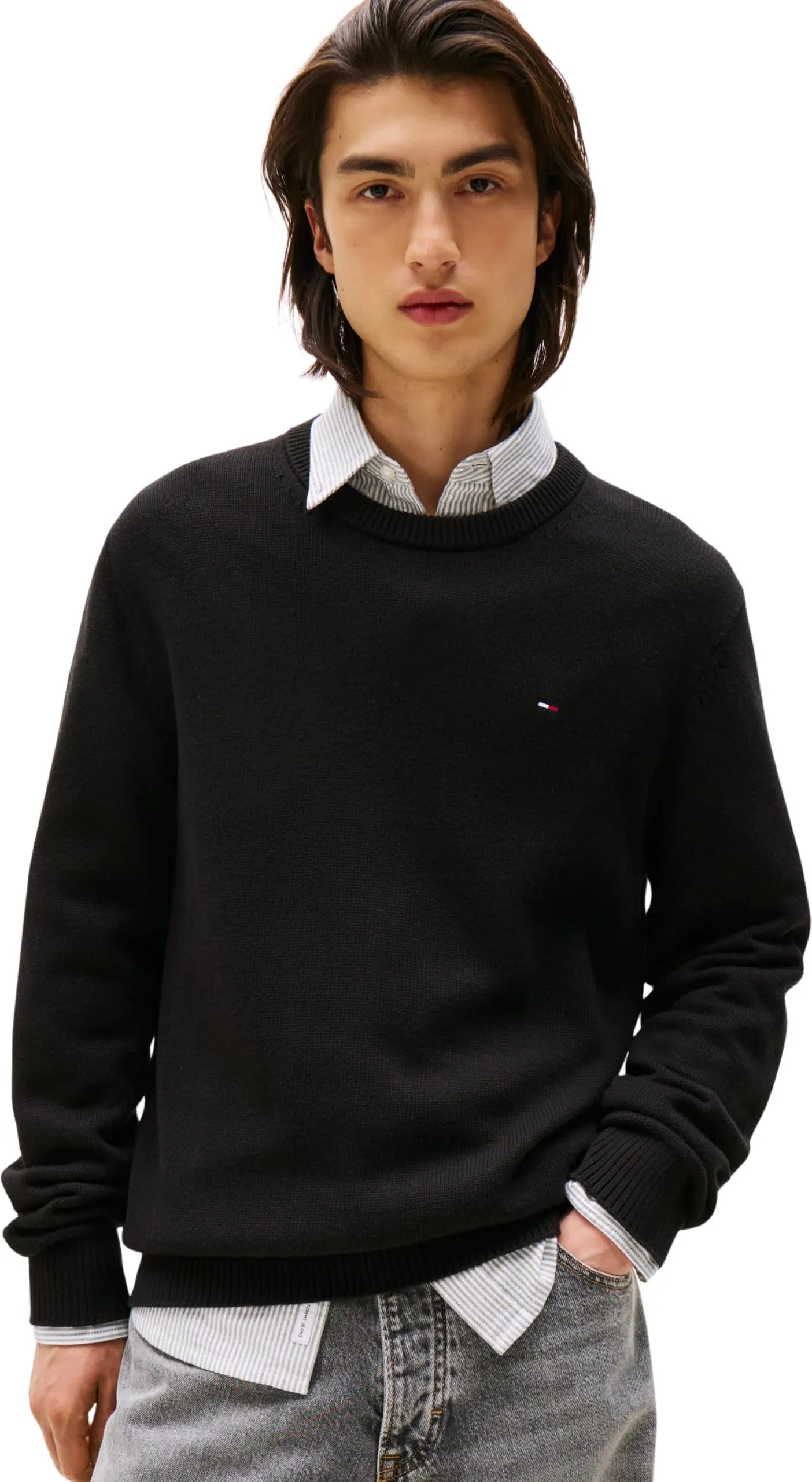 Tommy Jeans Uomo Pullover Sweater Slim Fit, Nero (Black), S - immagine 1