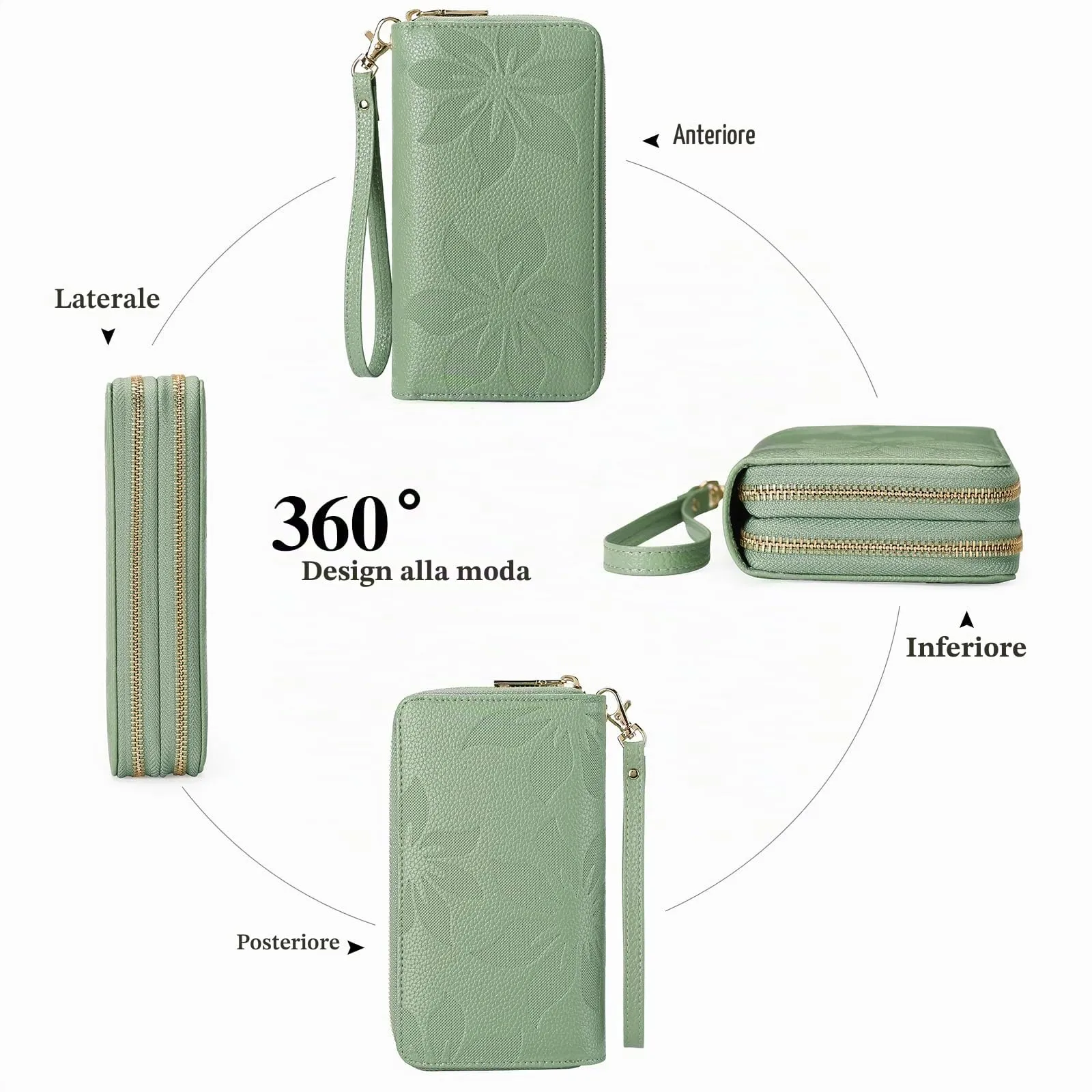 GOIACII Portafoglio Donna Grande Capacità Doppia Cerniera Porta Carta di Credito Portafogli da Donna in Pelle con Blocco RFID Telefono Wristlet - immagine 6