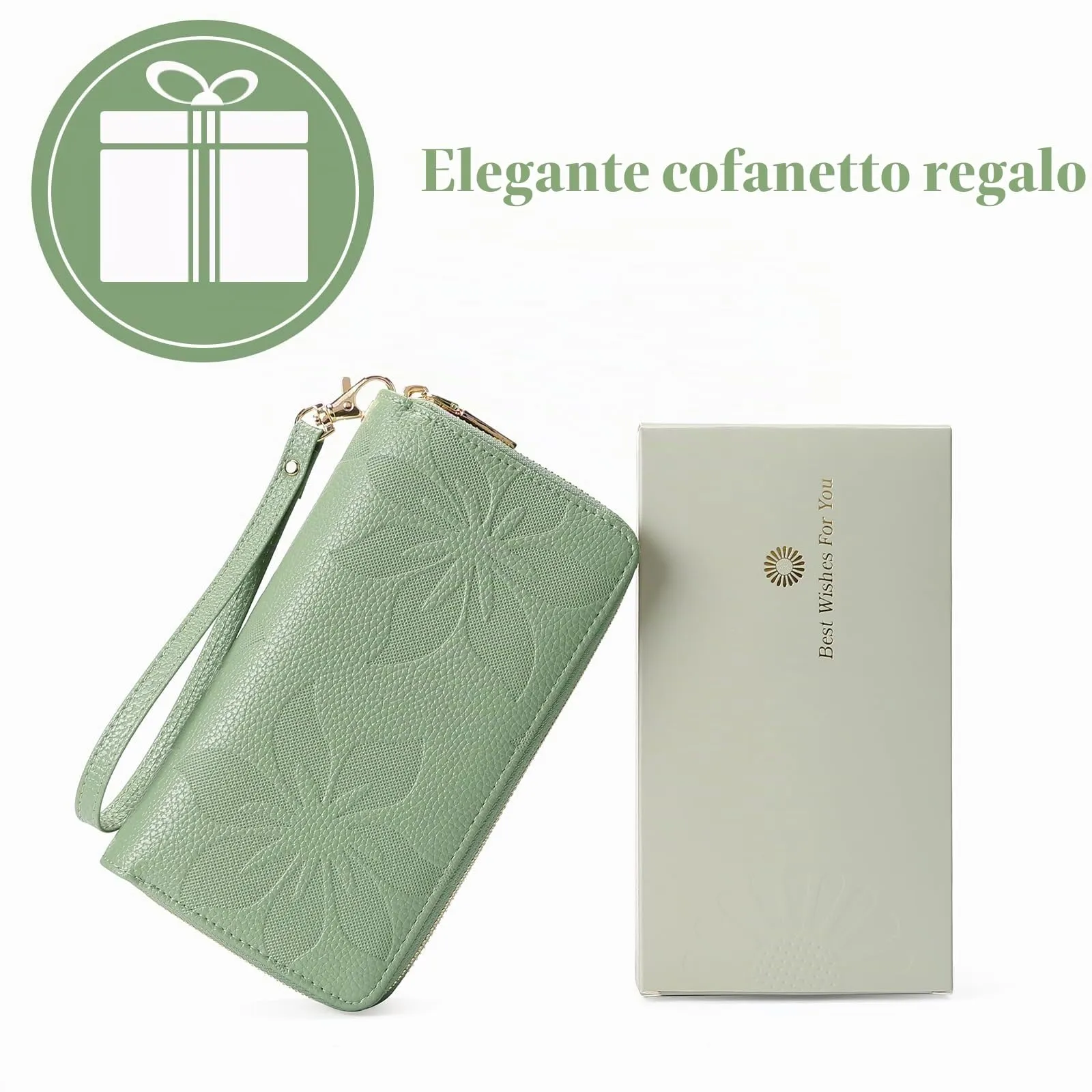 GOIACII Portafoglio Donna Grande Capacità Doppia Cerniera Porta Carta di Credito Portafogli da Donna in Pelle con Blocco RFID Telefono Wristlet - immagine 8