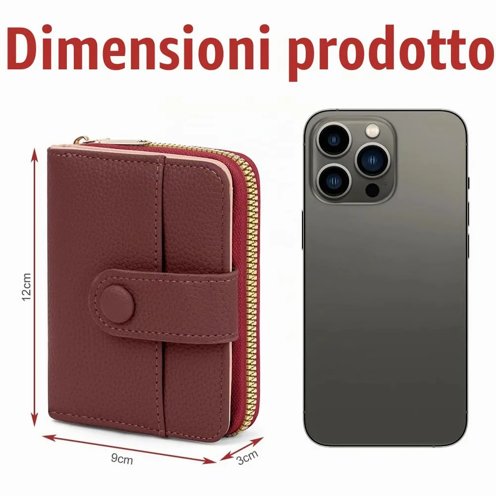 Adiwo Portafoglio da Donna, Pelle Portafoglio Portamonete con Cerniera, Piccolo Portafogli in Pelle Sintetica con Scomparto per Monete, Blocco RFID e Molti Altri Scomparti(Rosso) - immagine 2