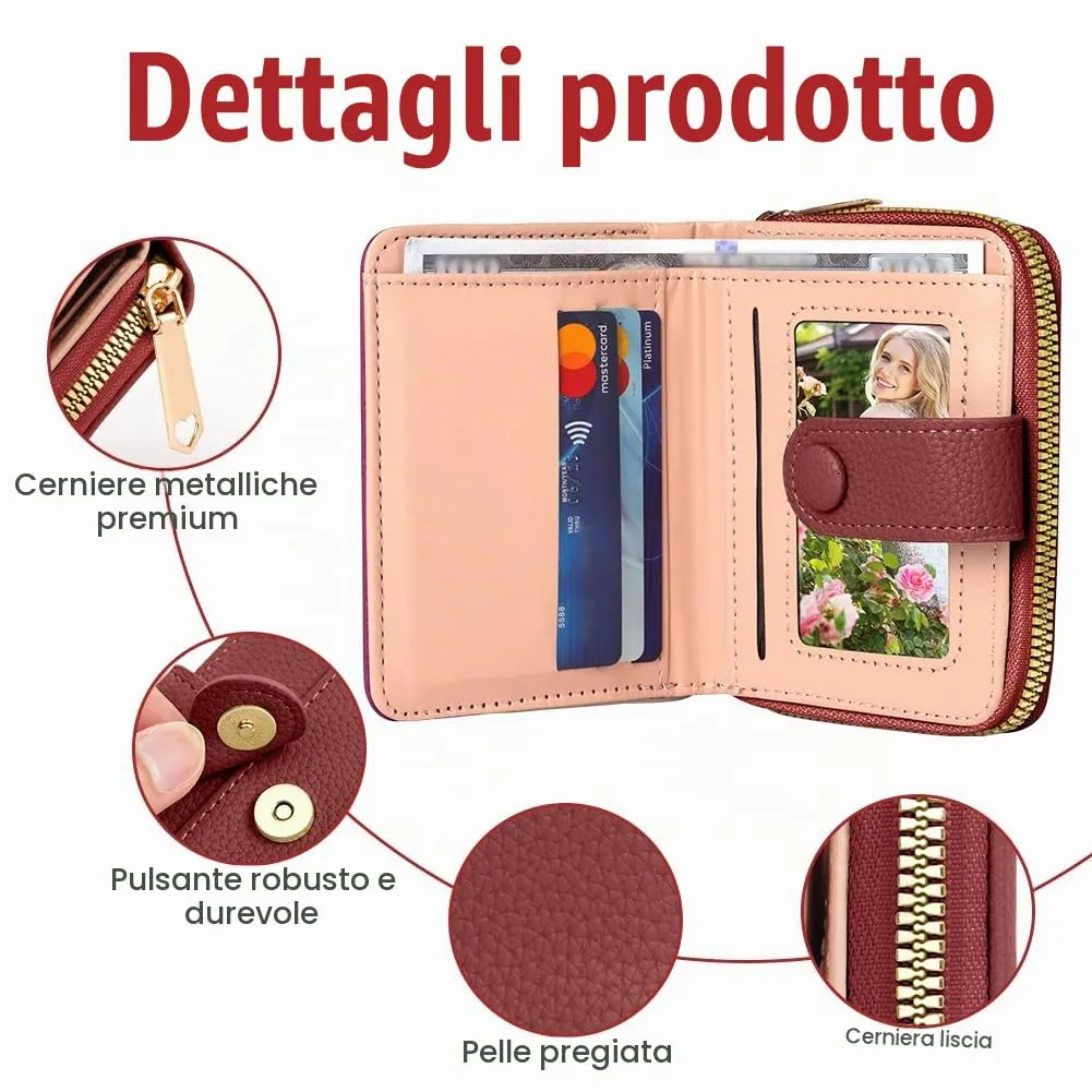 Adiwo Portafoglio da Donna, Pelle Portafoglio Portamonete con Cerniera, Piccolo Portafogli in Pelle Sintetica con Scomparto per Monete, Blocco RFID e Molti Altri Scomparti(Rosso) - immagine 3