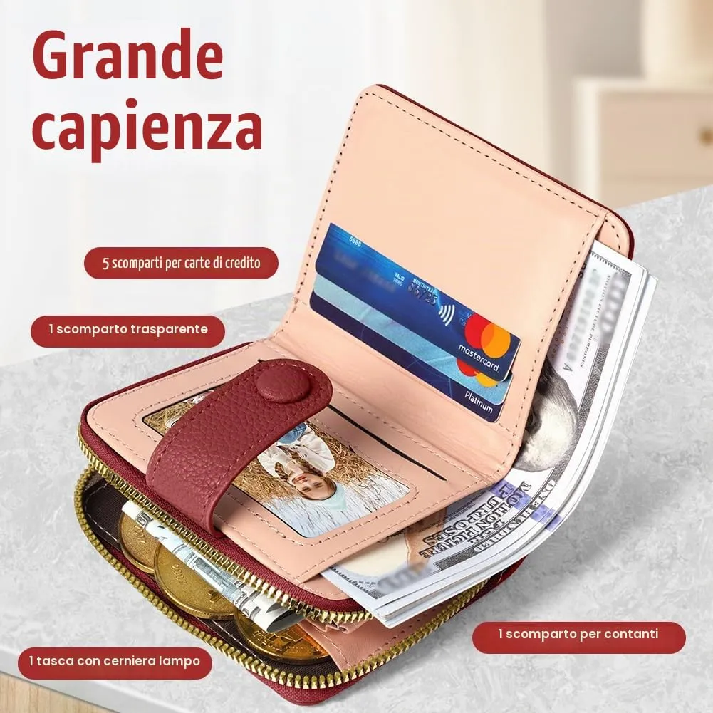 Adiwo Portafoglio da Donna, Pelle Portafoglio Portamonete con Cerniera, Piccolo Portafogli in Pelle Sintetica con Scomparto per Monete, Blocco RFID e Molti Altri Scomparti(Rosso) - immagine 4