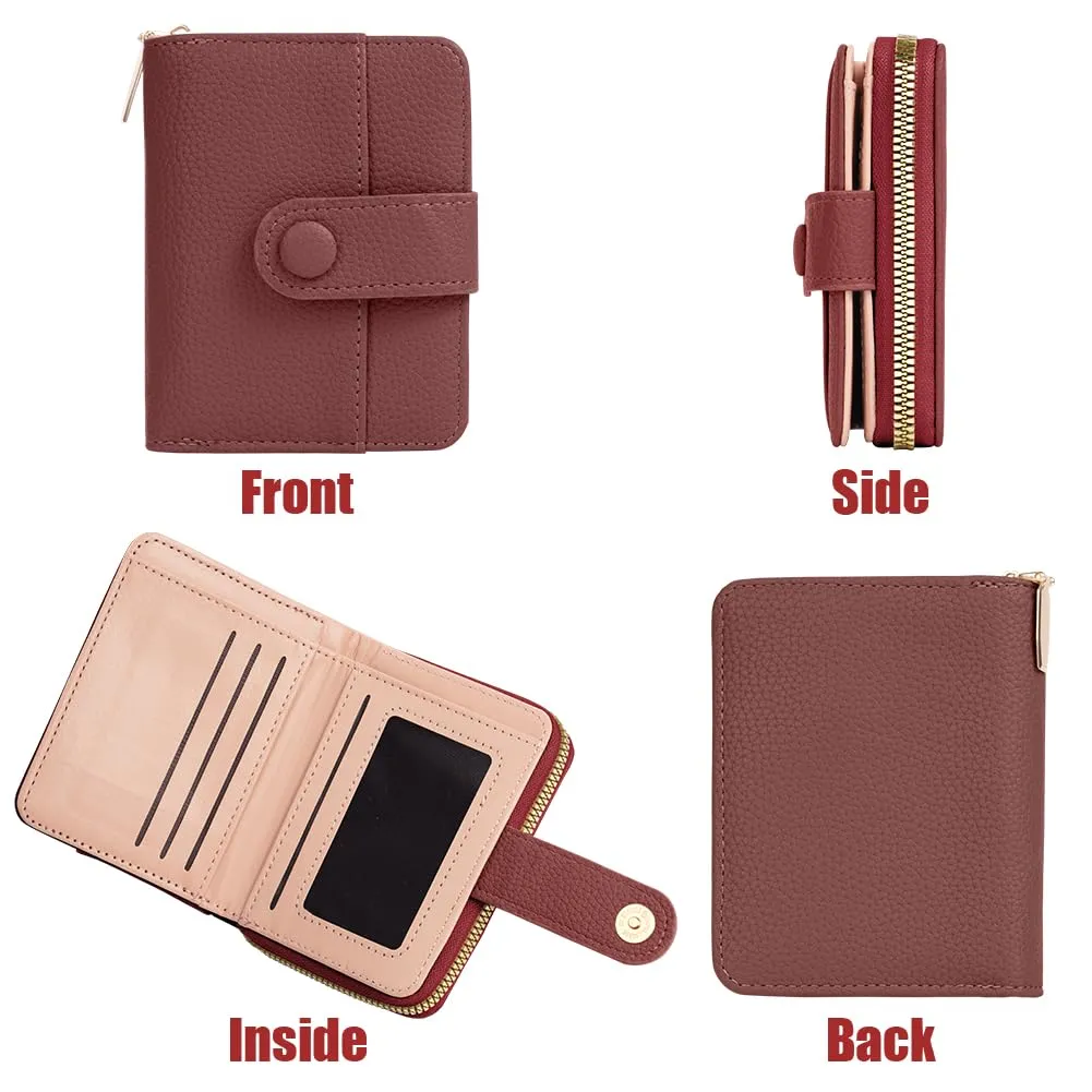 Adiwo Portafoglio da Donna, Pelle Portafoglio Portamonete con Cerniera, Piccolo Portafogli in Pelle Sintetica con Scomparto per Monete, Blocco RFID e Molti Altri Scomparti(Rosso) - immagine 5