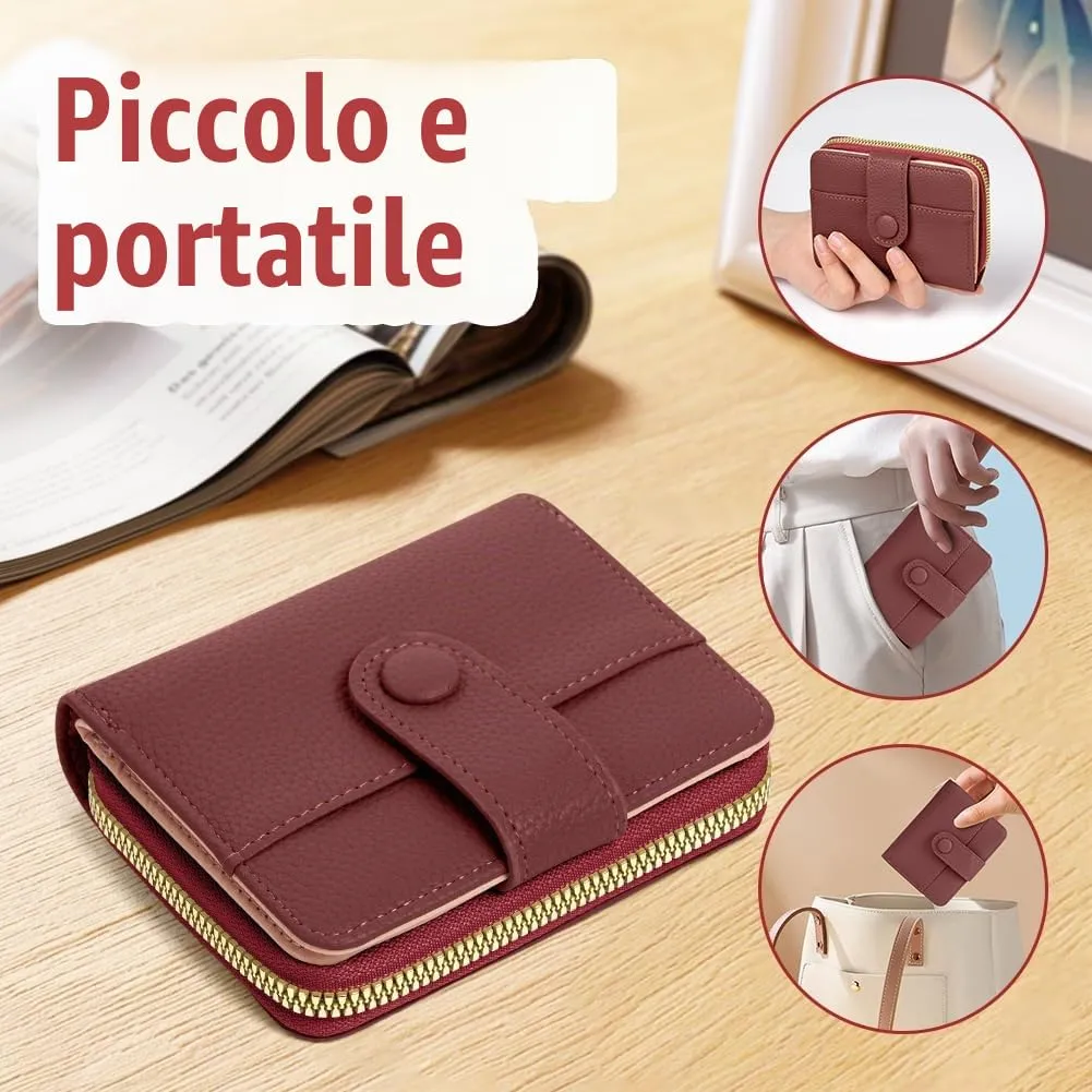 Adiwo Portafoglio da Donna, Pelle Portafoglio Portamonete con Cerniera, Piccolo Portafogli in Pelle Sintetica con Scomparto per Monete, Blocco RFID e Molti Altri Scomparti(Rosso) - immagine 6