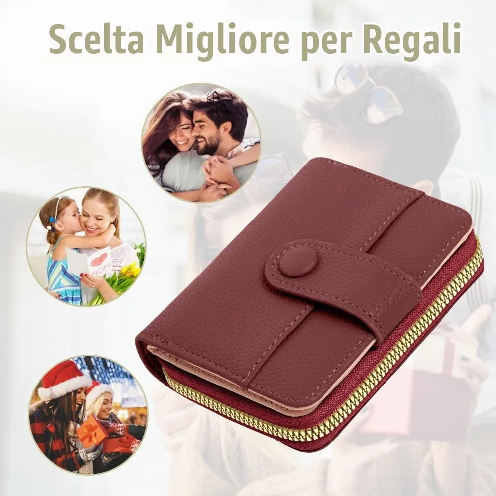 Adiwo Portafoglio da Donna, Pelle Portafoglio Portamonete con Cerniera, Piccolo Portafogli in Pelle Sintetica con Scomparto per Monete, Blocco RFID e Molti Altri Scomparti(Rosso) - immagine 7