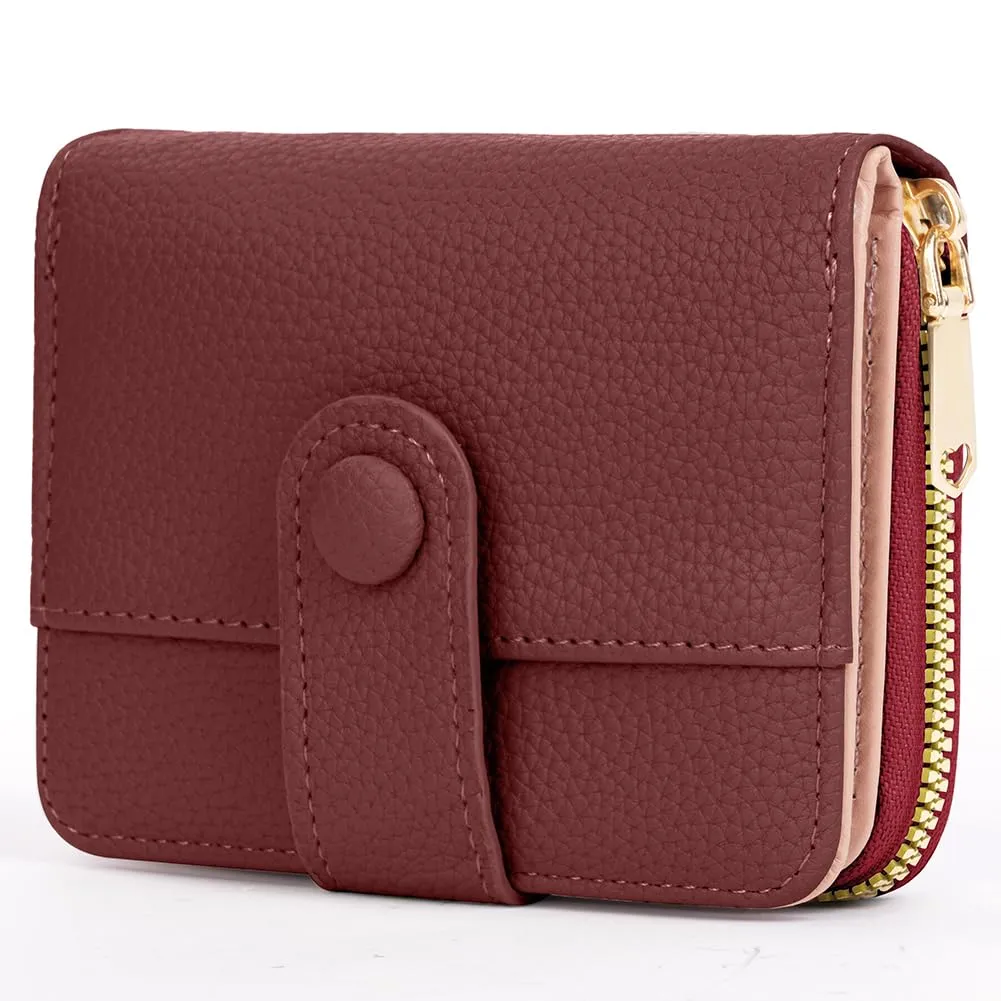 Adiwo Portafoglio da Donna, Pelle Portafoglio Portamonete con Cerniera, Piccolo Portafogli in Pelle Sintetica con Scomparto per Monete, Blocco RFID e Molti Altri Scomparti(Rosso) - immagine 9