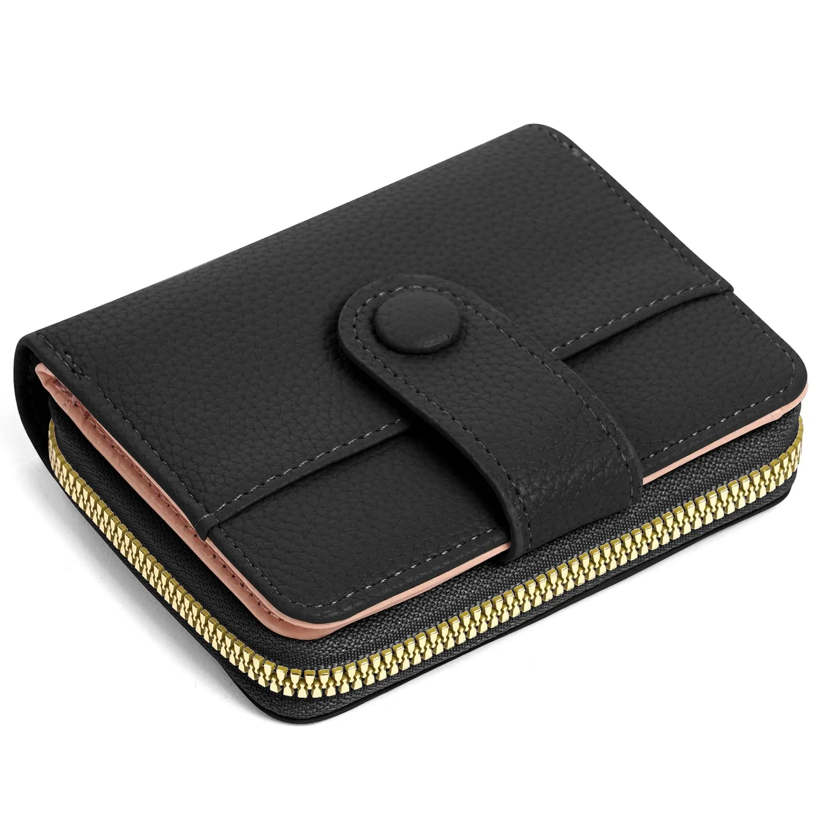 Adiwo Portafoglio da Donna, Pelle Portafoglio Portamonete con Cerniera, Piccolo Portafogli in Pelle Sintetica con Scomparto per Monete, Blocco RFID e Molti Altri Scomparti(Nero) - immagine 1
