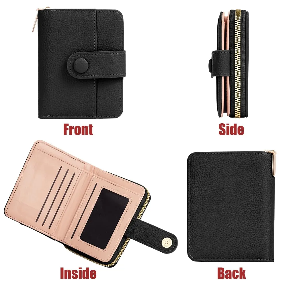 Adiwo Portafoglio da Donna, Pelle Portafoglio Portamonete con Cerniera, Piccolo Portafogli in Pelle Sintetica con Scomparto per Monete, Blocco RFID e Molti Altri Scomparti(Nero) - immagine 5