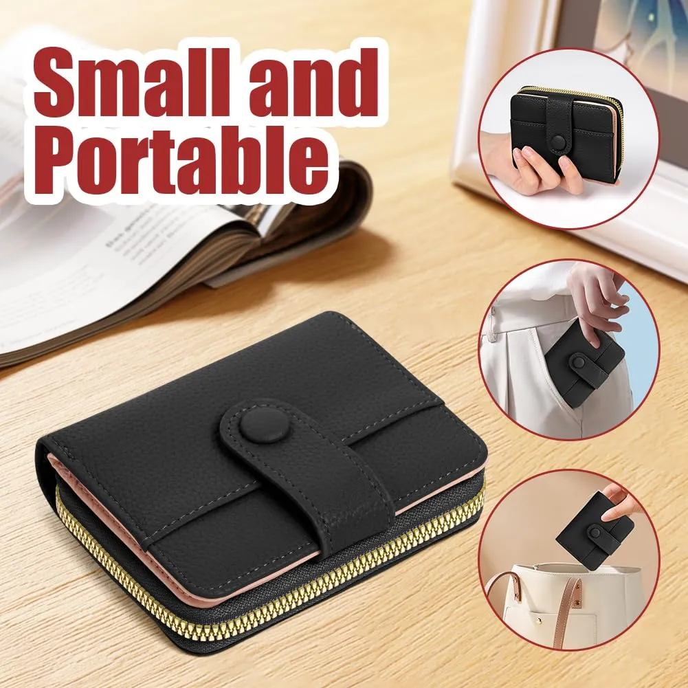 Adiwo Portafoglio da Donna, Pelle Portafoglio Portamonete con Cerniera, Piccolo Portafogli in Pelle Sintetica con Scomparto per Monete, Blocco RFID e Molti Altri Scomparti(Nero) - immagine 6