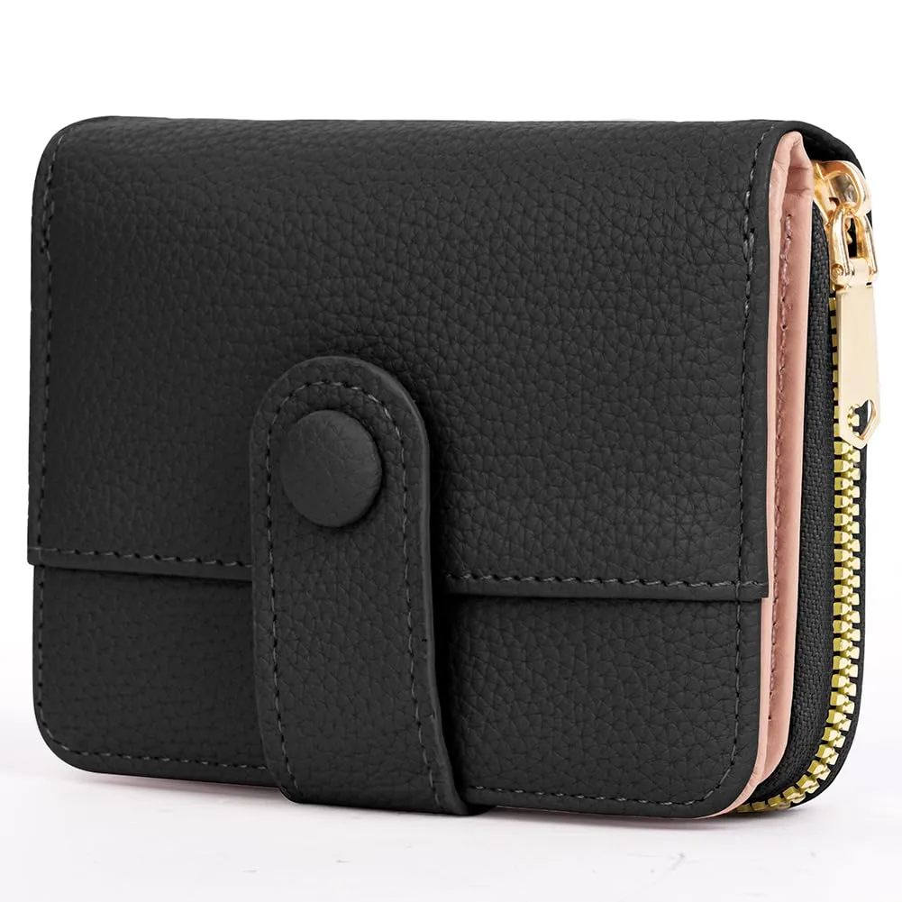 Adiwo Portafoglio da Donna, Pelle Portafoglio Portamonete con Cerniera, Piccolo Portafogli in Pelle Sintetica con Scomparto per Monete, Blocco RFID e Molti Altri Scomparti(Nero) - immagine 9