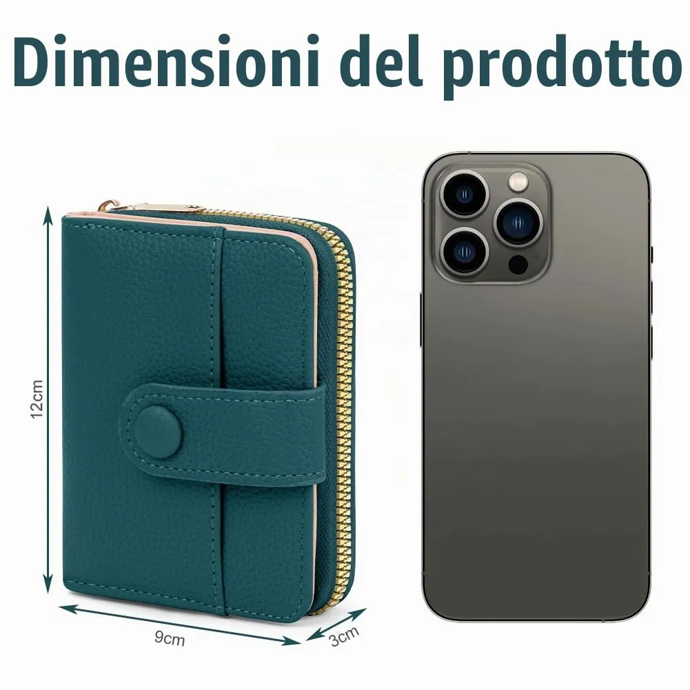 Adiwo Portafoglio da Donna, Pelle Portafoglio Portamonete con Cerniera, Piccolo Portafogli in Pelle Sintetica con Scomparto per Monete, Blocco RFID e Molti Altri Scomparti(Blu Scuro) - immagine 2