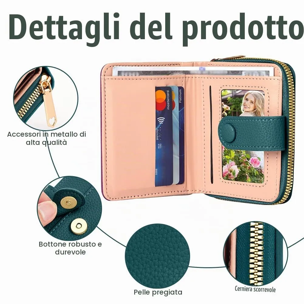 Adiwo Portafoglio da Donna, Pelle Portafoglio Portamonete con Cerniera, Piccolo Portafogli in Pelle Sintetica con Scomparto per Monete, Blocco RFID e Molti Altri Scomparti(Blu Scuro) - immagine 3
