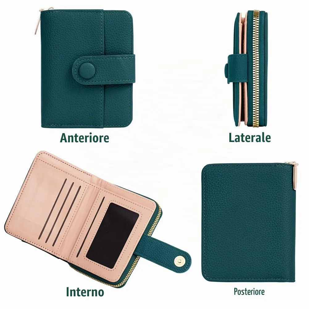 Adiwo Portafoglio da Donna, Pelle Portafoglio Portamonete con Cerniera, Piccolo Portafogli in Pelle Sintetica con Scomparto per Monete, Blocco RFID e Molti Altri Scomparti(Blu Scuro) - immagine 5