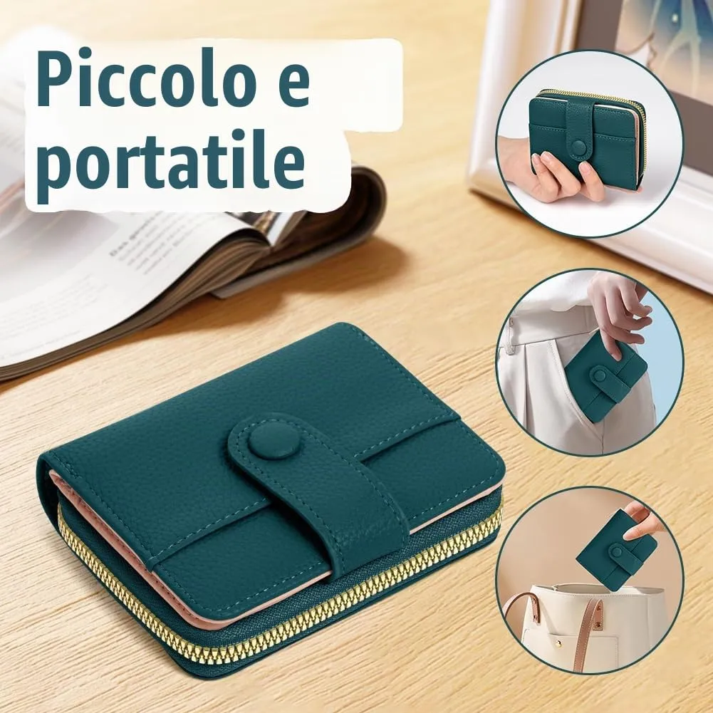 Adiwo Portafoglio da Donna, Pelle Portafoglio Portamonete con Cerniera, Piccolo Portafogli in Pelle Sintetica con Scomparto per Monete, Blocco RFID e Molti Altri Scomparti(Blu Scuro) - immagine 6