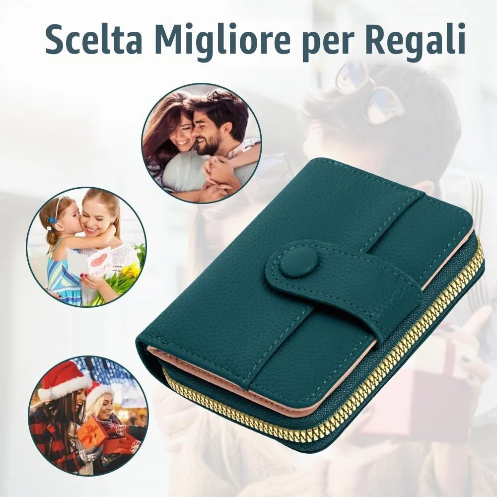 Adiwo Portafoglio da Donna, Pelle Portafoglio Portamonete con Cerniera, Piccolo Portafogli in Pelle Sintetica con Scomparto per Monete, Blocco RFID e Molti Altri Scomparti(Blu Scuro) - immagine 7