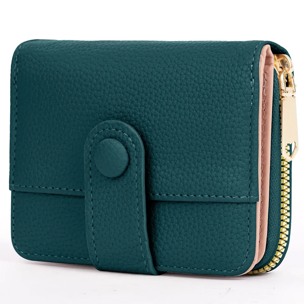 Adiwo Portafoglio da Donna, Pelle Portafoglio Portamonete con Cerniera, Piccolo Portafogli in Pelle Sintetica con Scomparto per Monete, Blocco RFID e Molti Altri Scomparti(Blu Scuro) - immagine 9