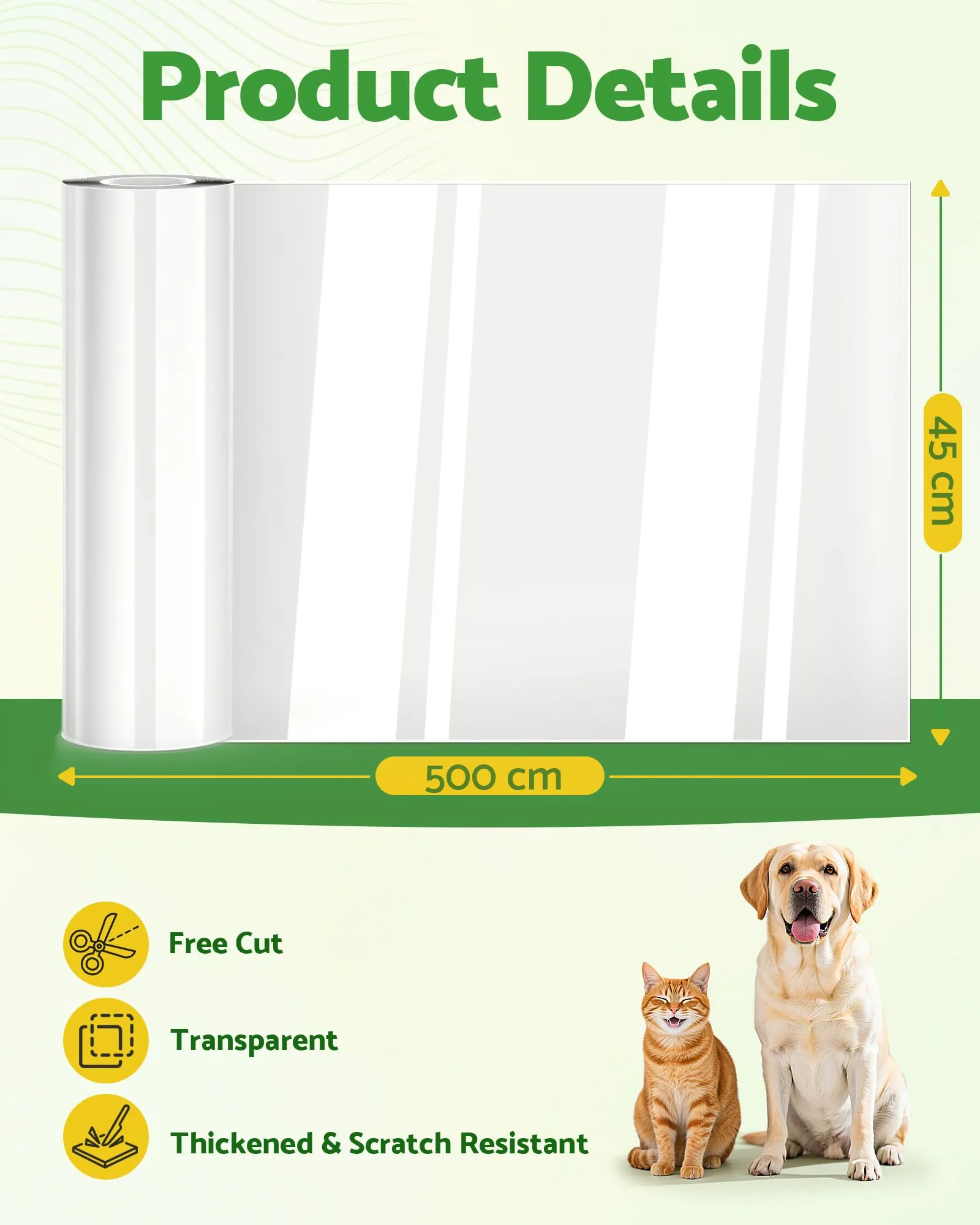 Gimars Protezione Divano Graffi Gatto 30cm x 5m – Nastro Adesivo Antigraffio Gatto Divano Trasparente per Poltrona, Porta e Parete – Protezione Artigli per Gatti e Cani - immagine 2