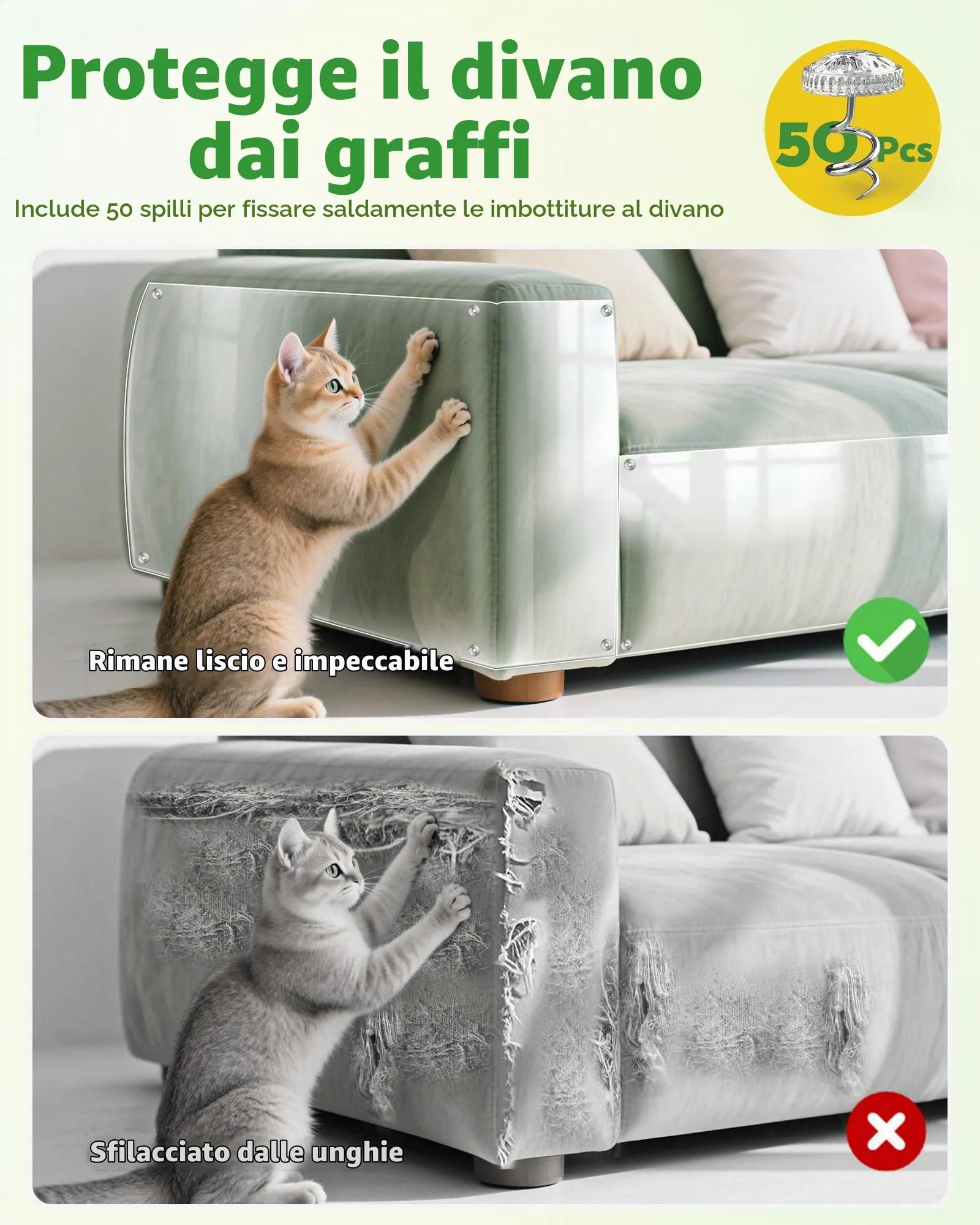 Gimars Protezione Divano Graffi Gatto 30cm x 5m – Nastro Adesivo Antigraffio Gatto Divano Trasparente per Poltrona, Porta e Parete – Protezione Artigli per Gatti e Cani - immagine 3