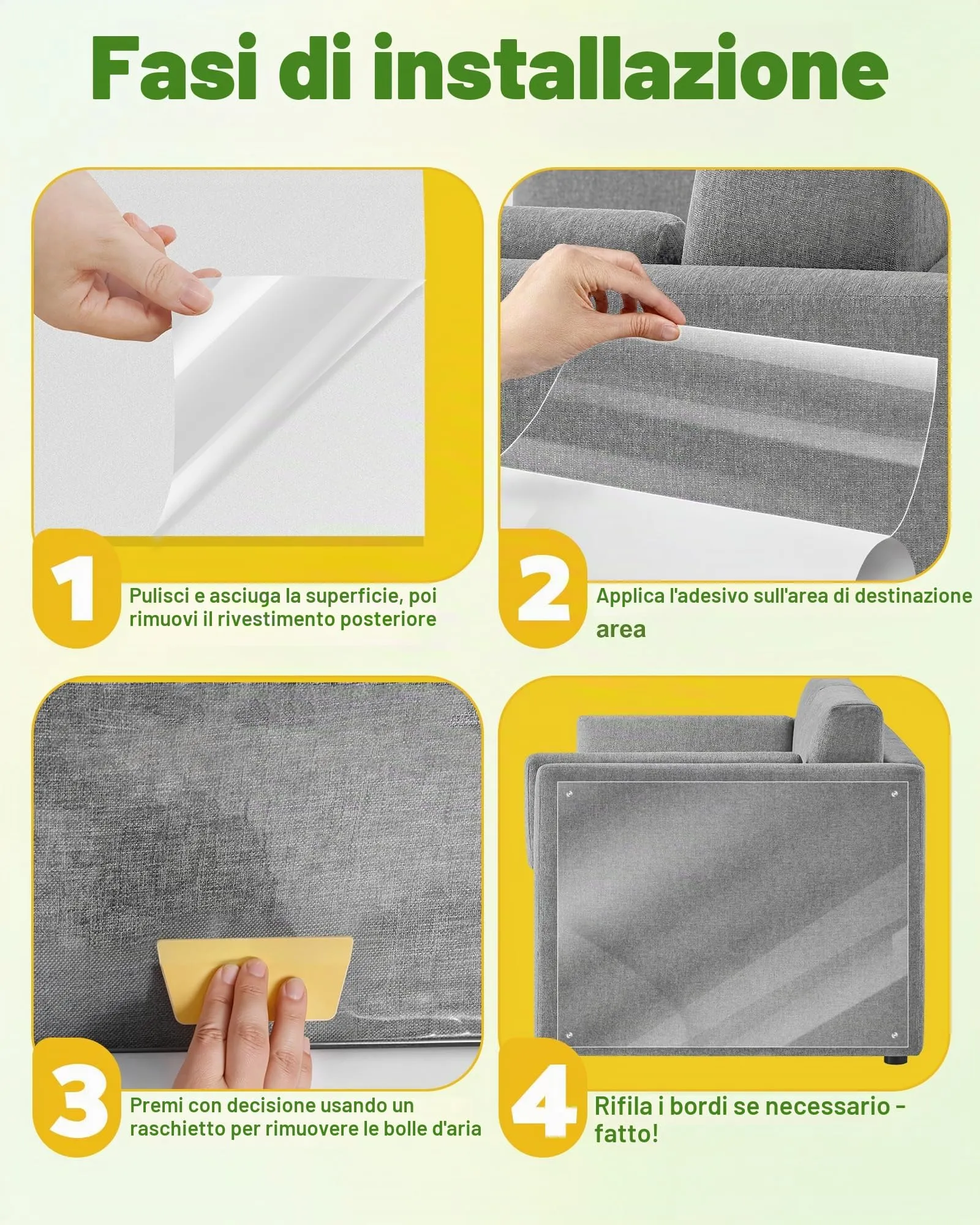 Gimars Protezione Divano Graffi Gatto 30cm x 5m – Nastro Adesivo Antigraffio Gatto Divano Trasparente per Poltrona, Porta e Parete – Protezione Artigli per Gatti e Cani - immagine 7